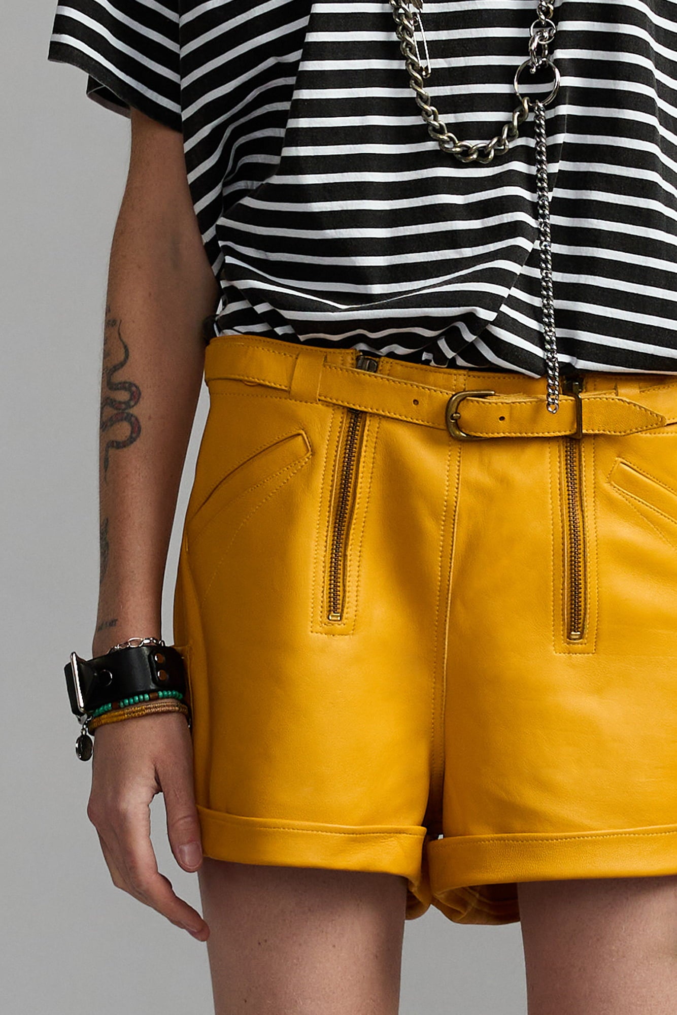 LEATHER BIKER SHORT - YELLOW MUSTARD - R13