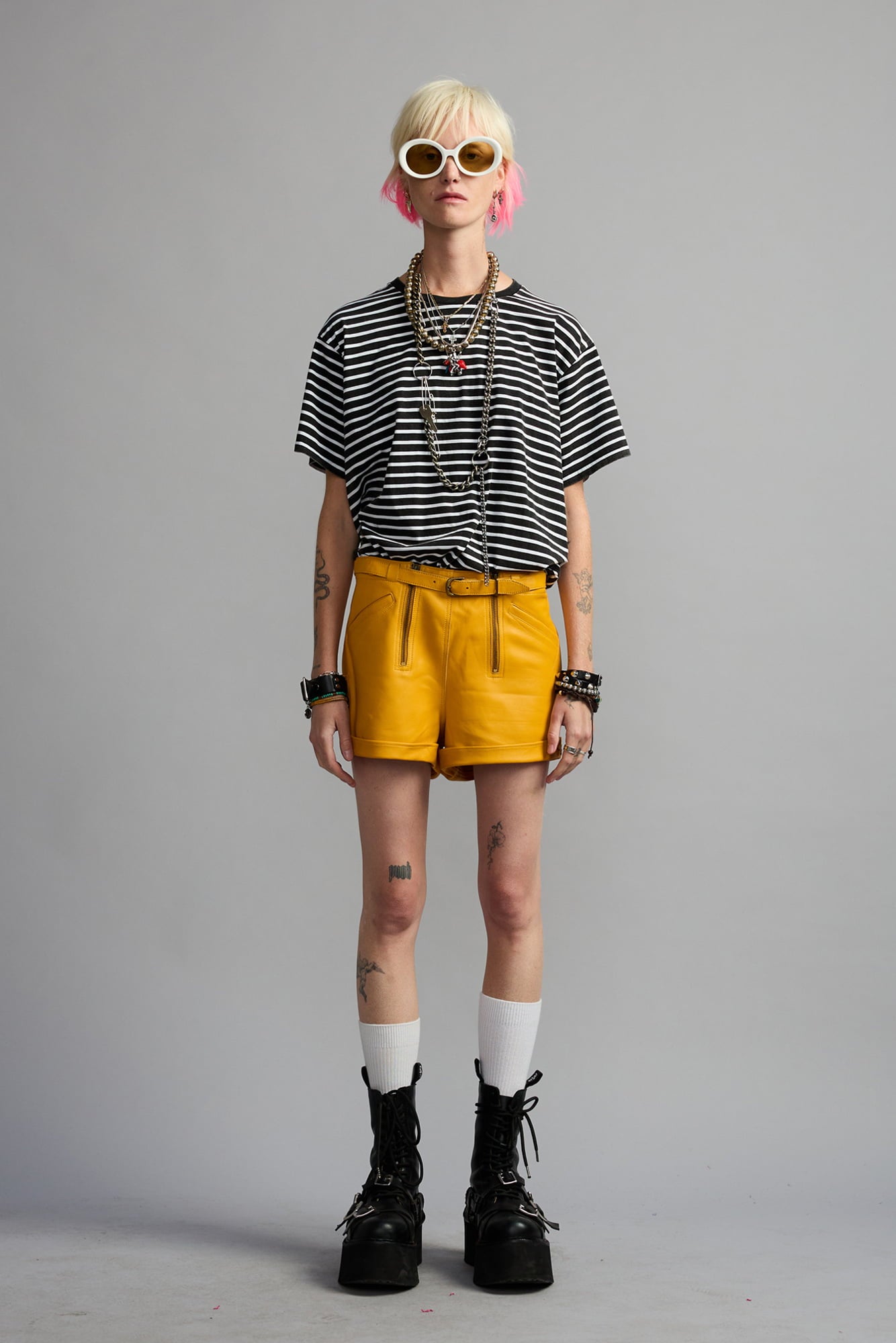 LEATHER BIKER SHORT - YELLOW MUSTARD - R13