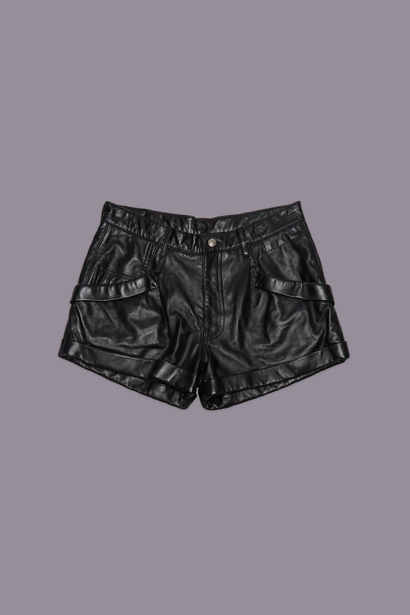 LEATHER POUCH POCKET SHORT - BLACK - R13