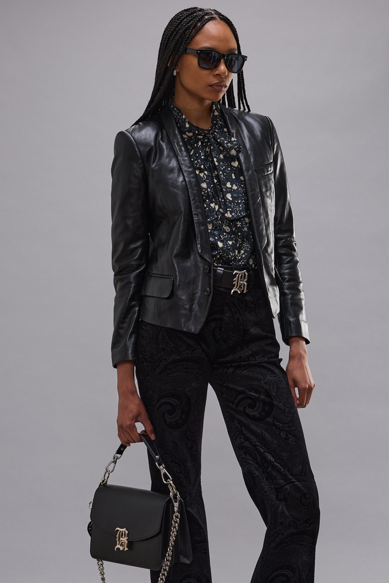 LEATHER SHRUNKEN BLAZER - BLACK - R13