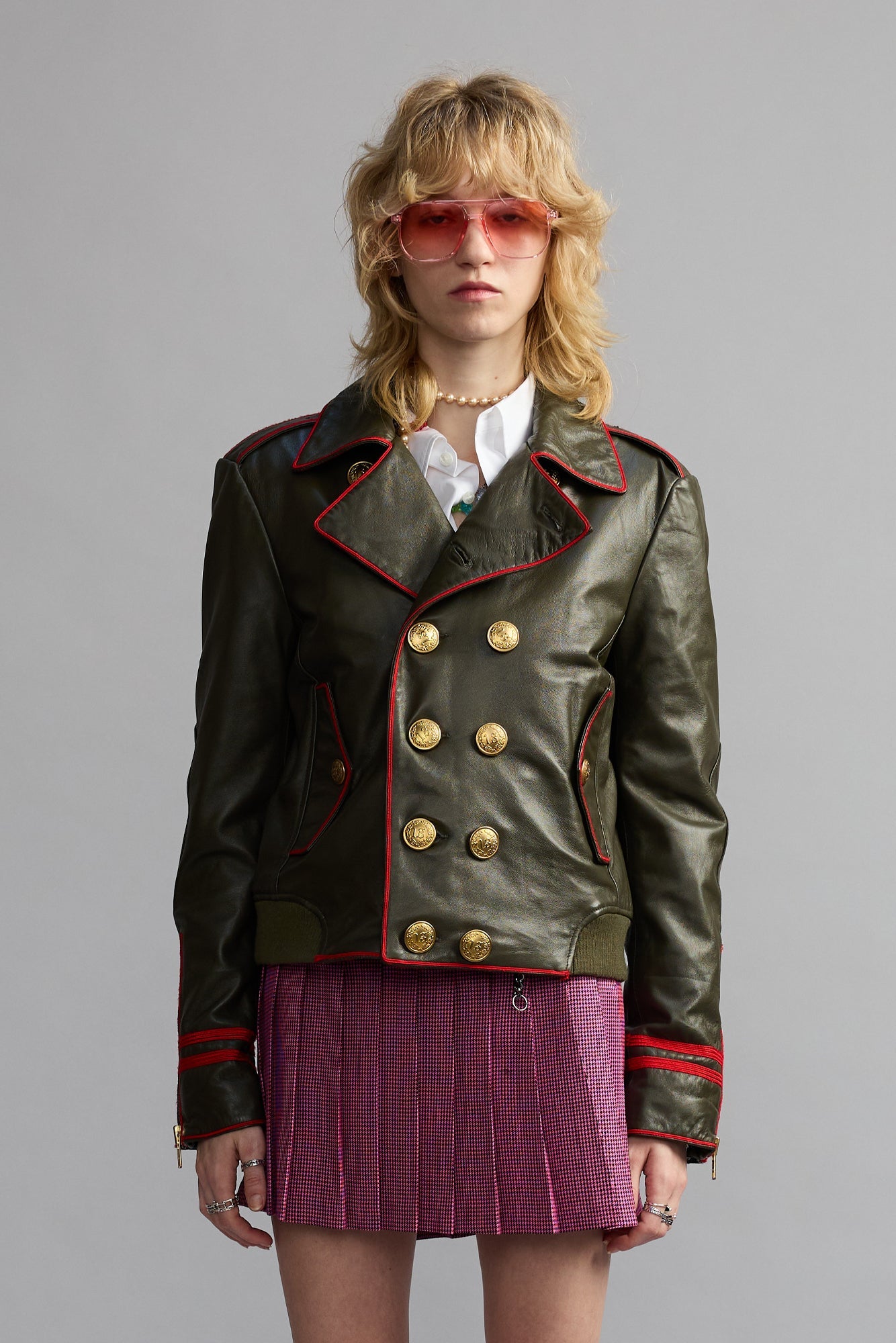 LEATHER SHRUNKEN PEACOAT - GREEN OLIVE - R13
