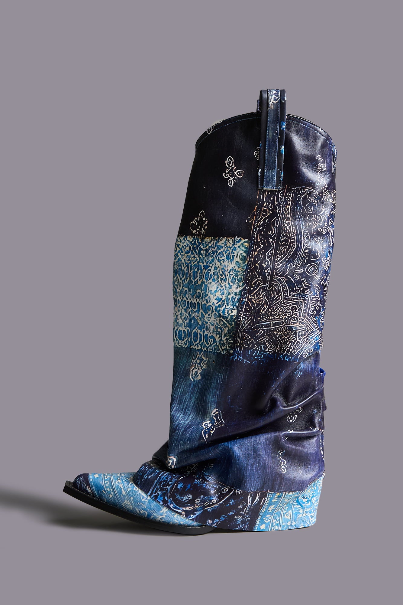 Mid Cowboy Boots W/Sleeve - Blue Bandana