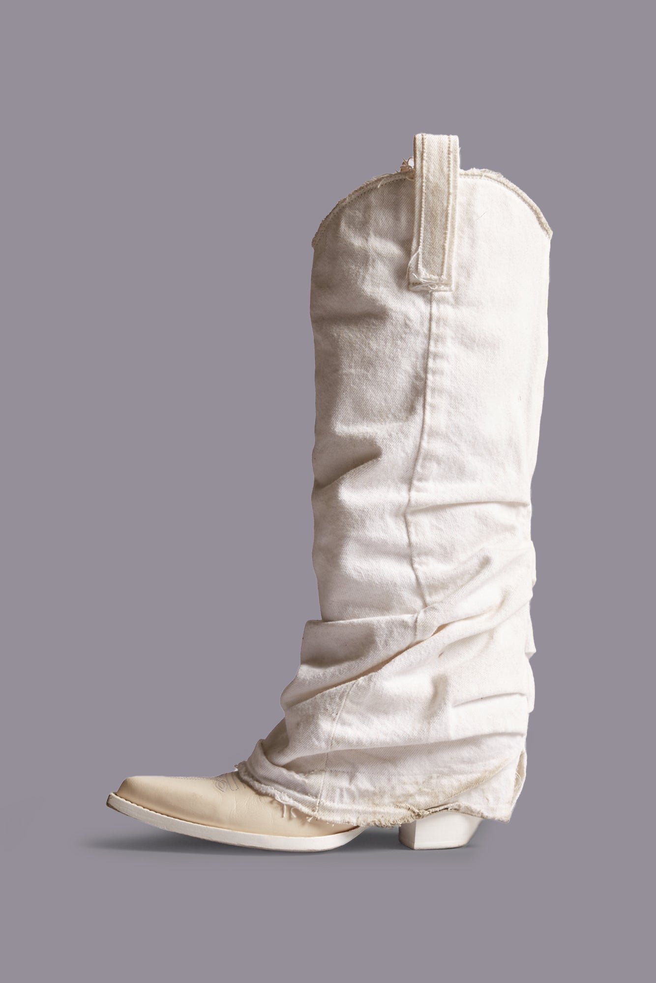 MID COWBOY BOOTS WITH DENIM SLEEVE - WHITE DENIM - R13