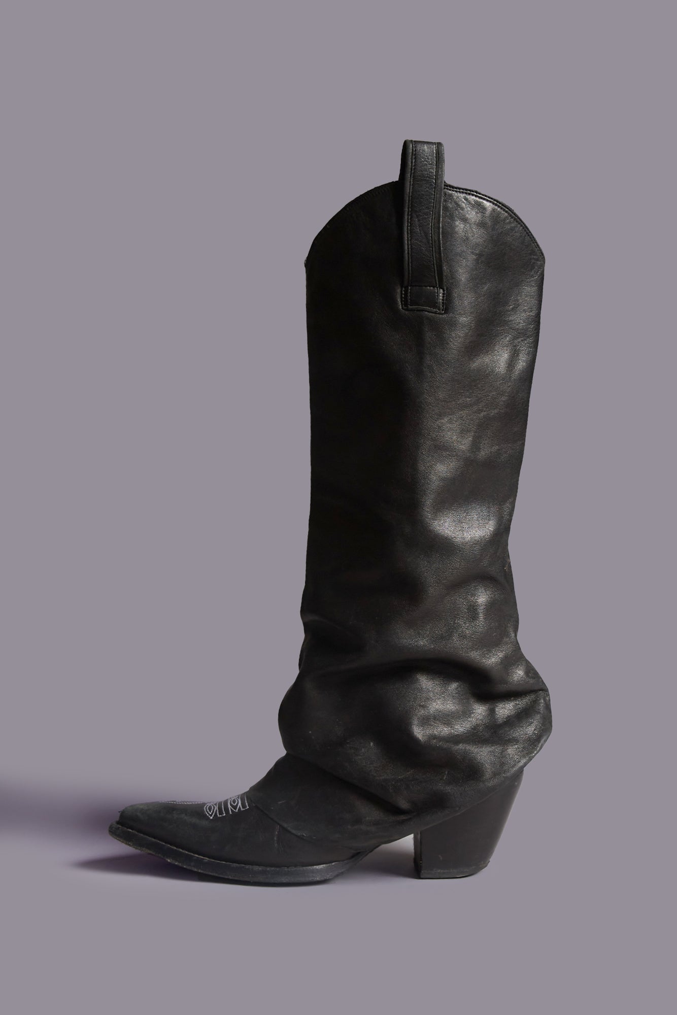 Mid Cowboy Boots With Sleeve - Black Leather - R13