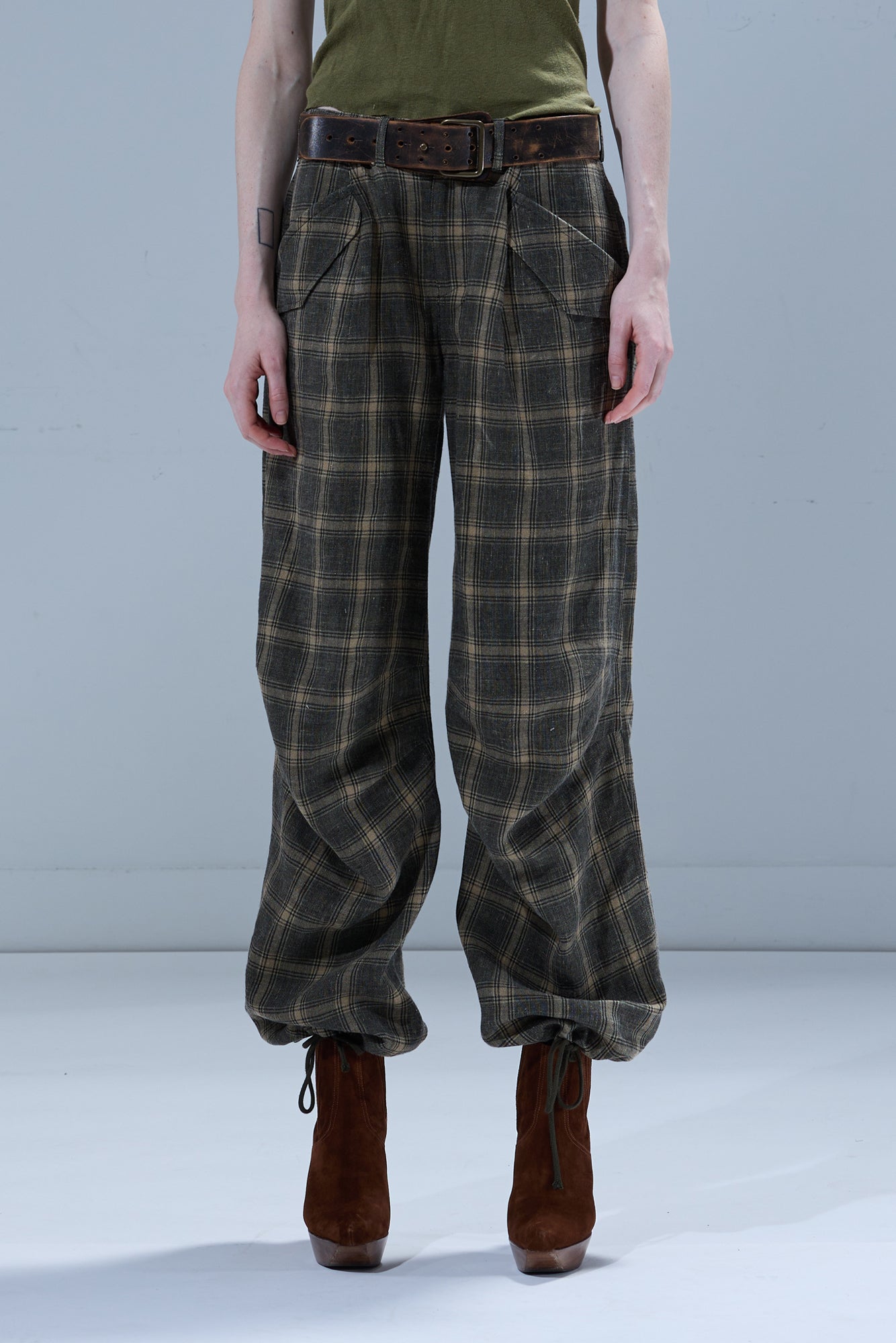 MILITARY PANTS - SAGE PLAID BROWN - R13