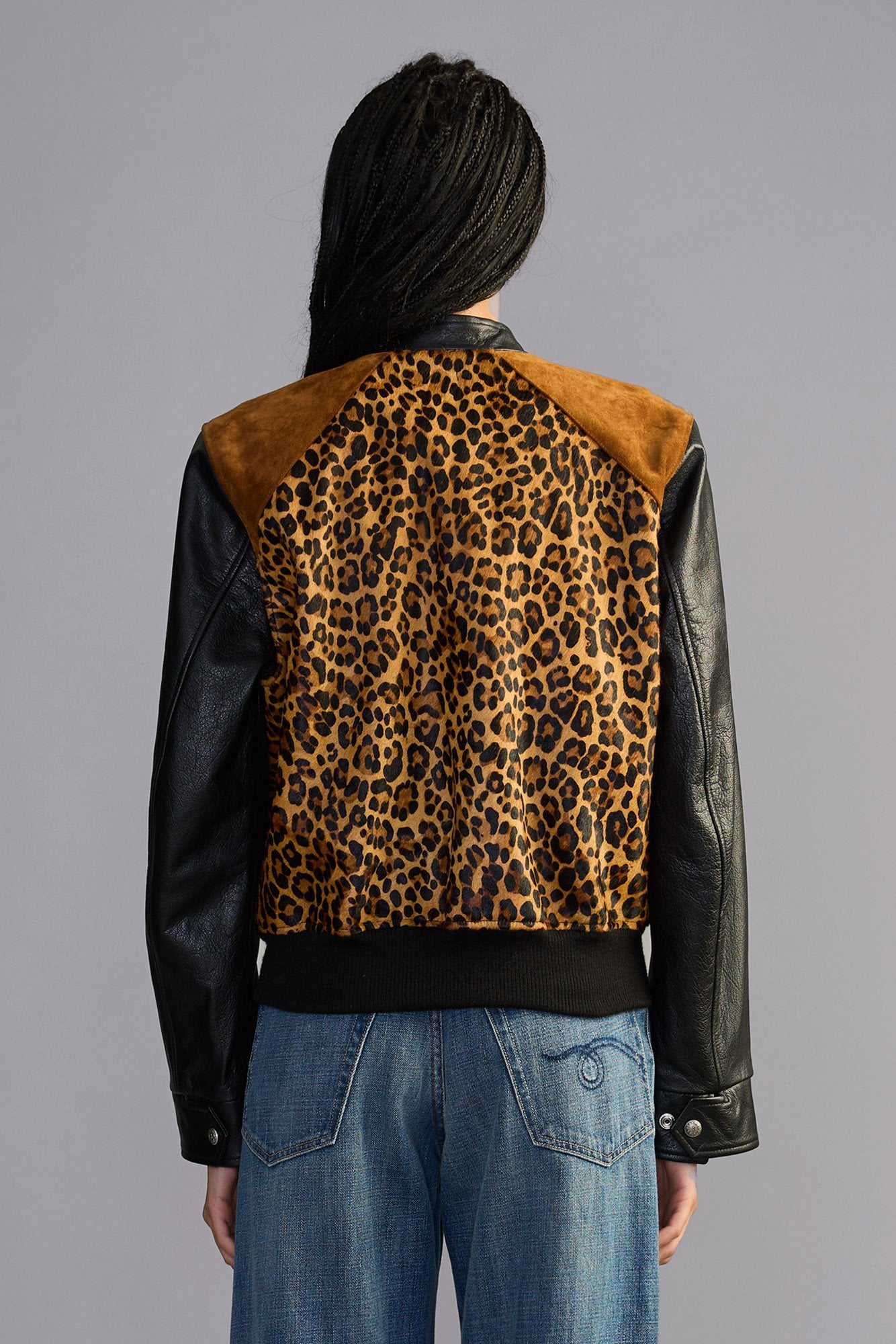 Mix Leather Bomber - Leopard With Black - R13