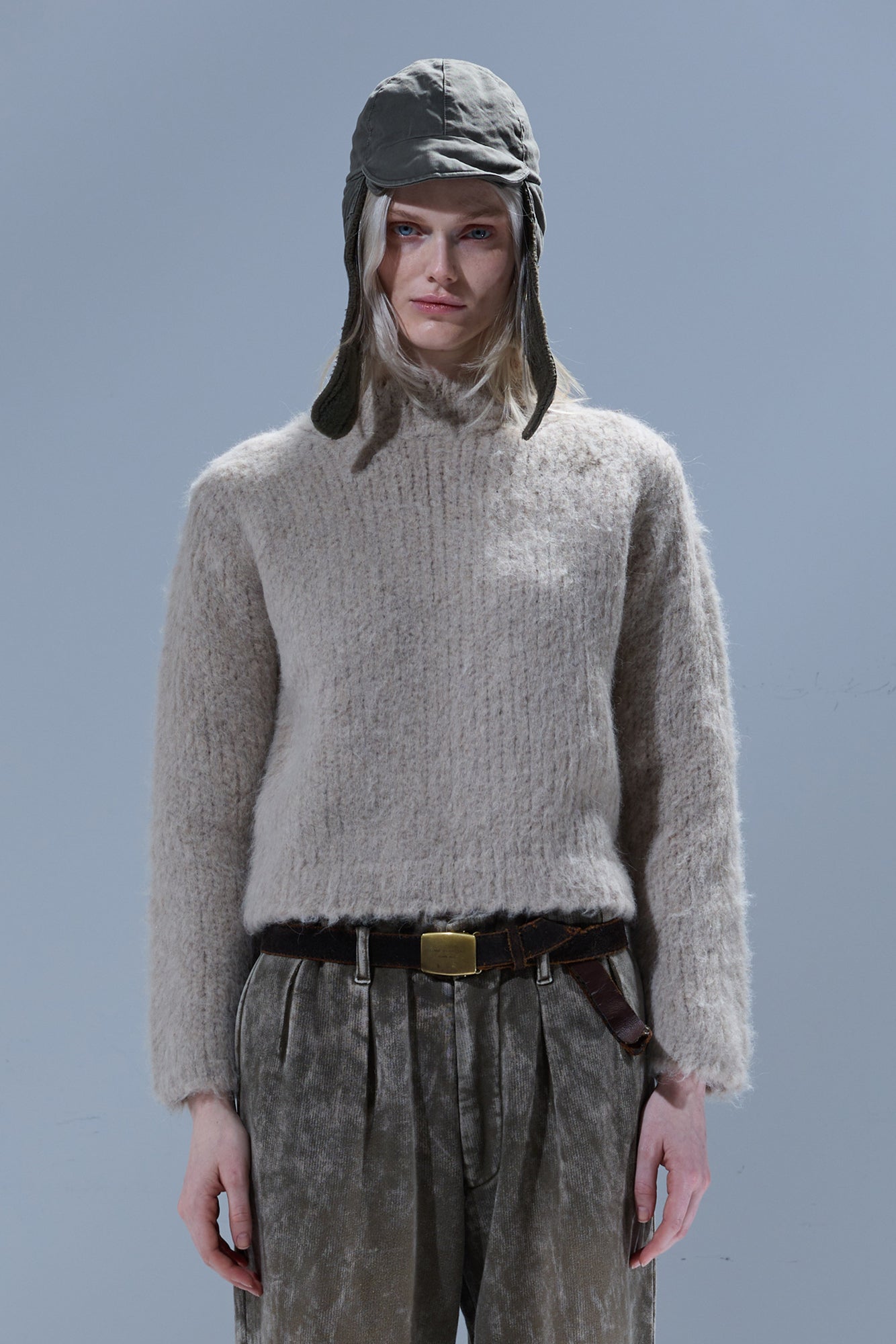 MOCK COLLAR SHRUNKEN SWEATER - BEIGE BROWN - R13