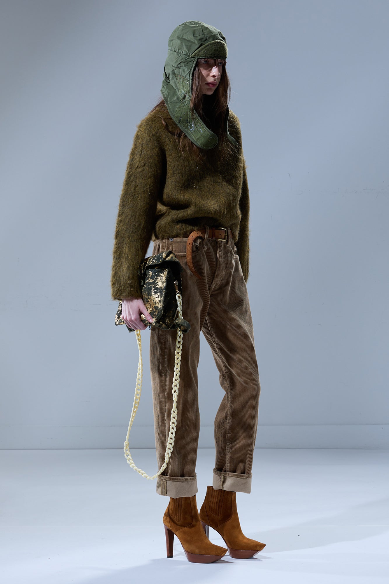 MOCK COLLAR SHRUNKEN SWEATER - HEATHER OLIVE GREEN - R13