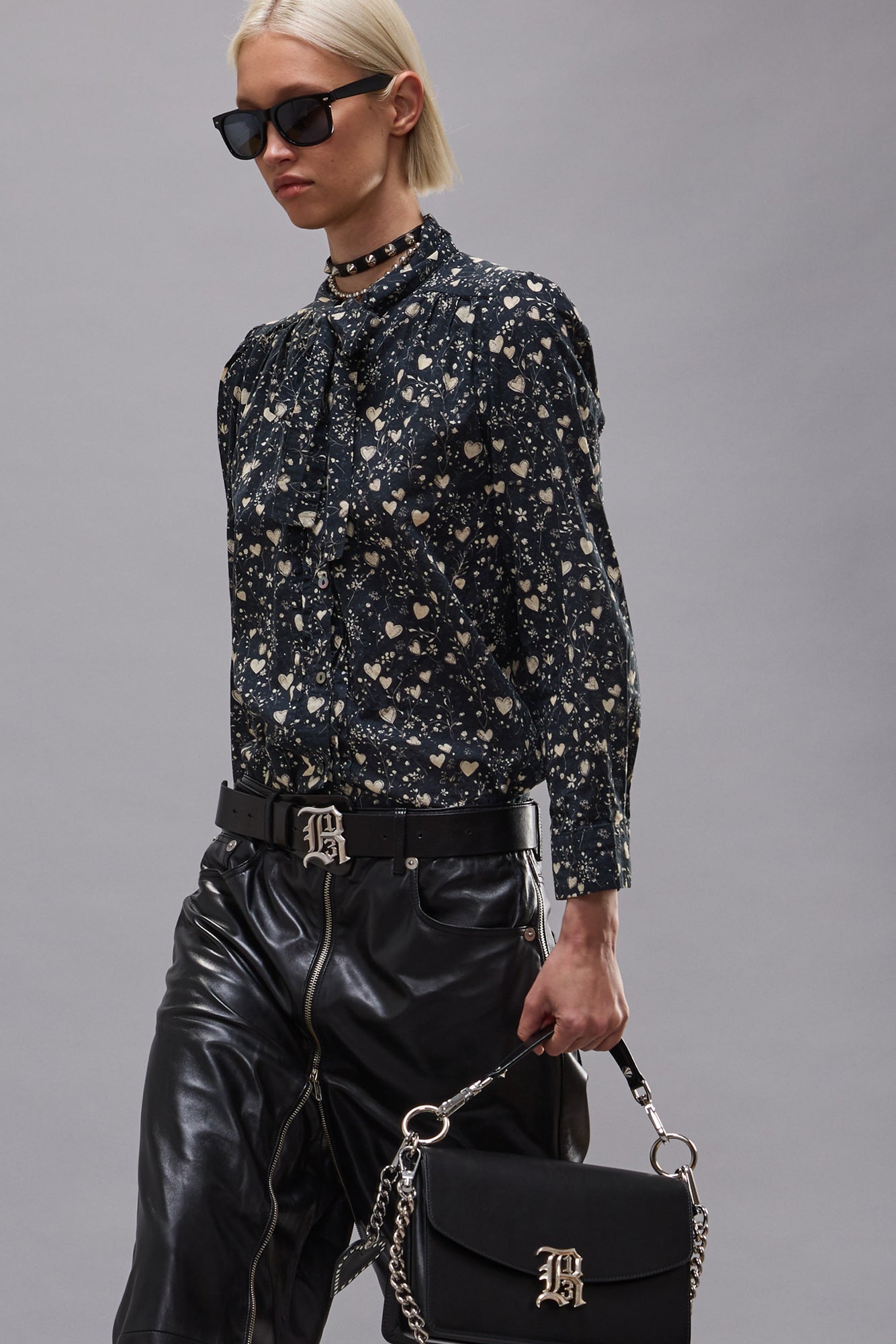 NECK TIE SHIRT - MINI HEARTS ON BLACK - R13