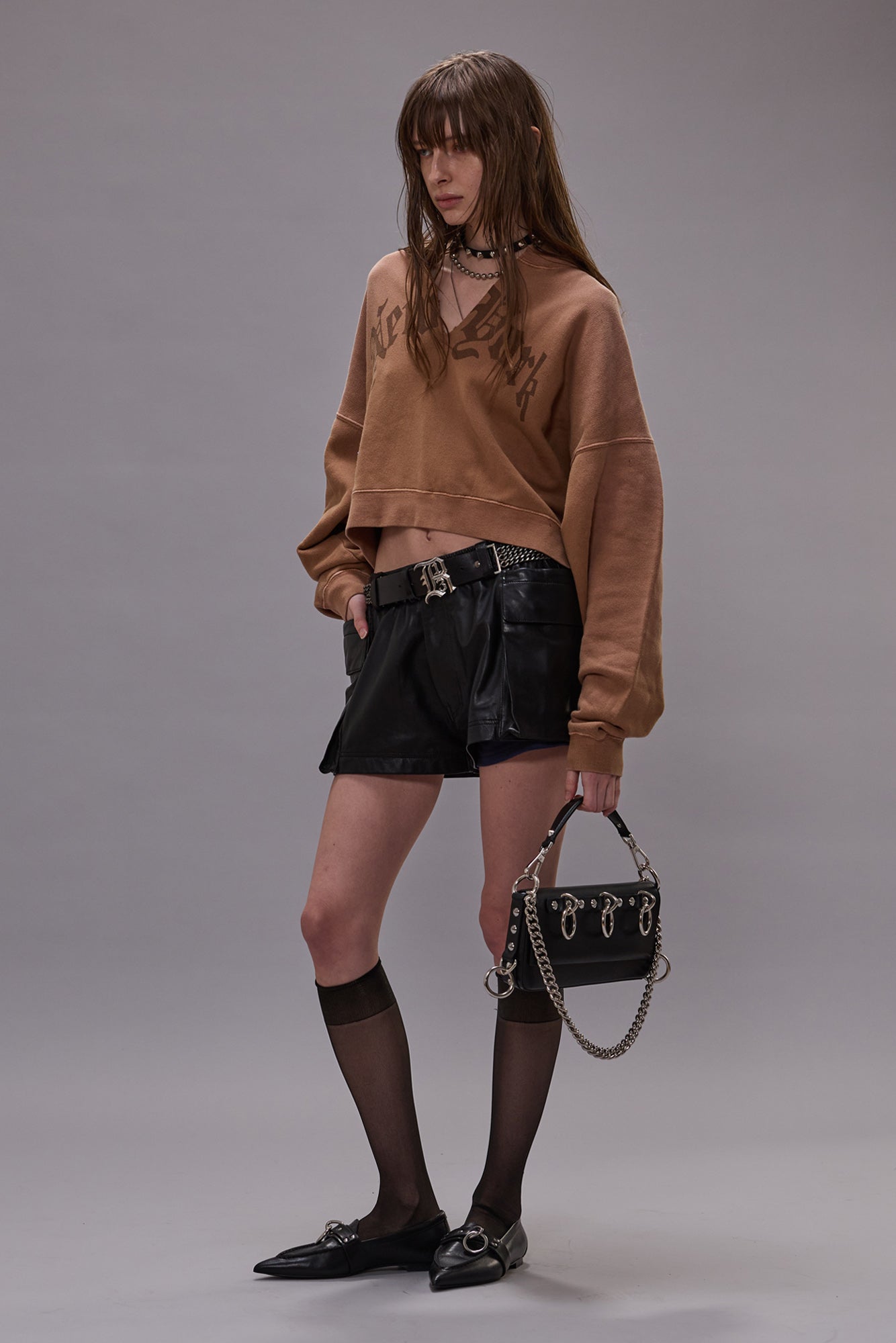 New York Cropped Crewneck With Front Slit - Camel