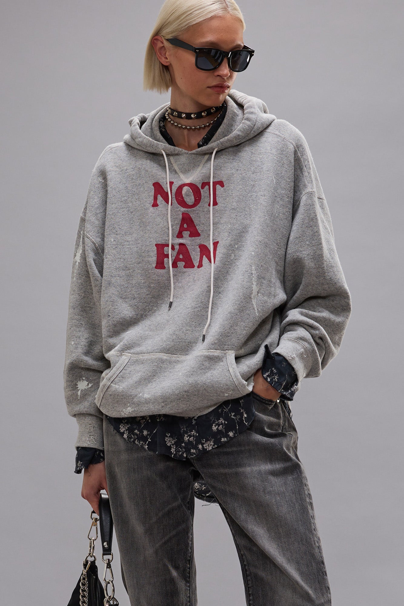 NOT A FAN OVERSIZED HOODIE - HEATHER GREY