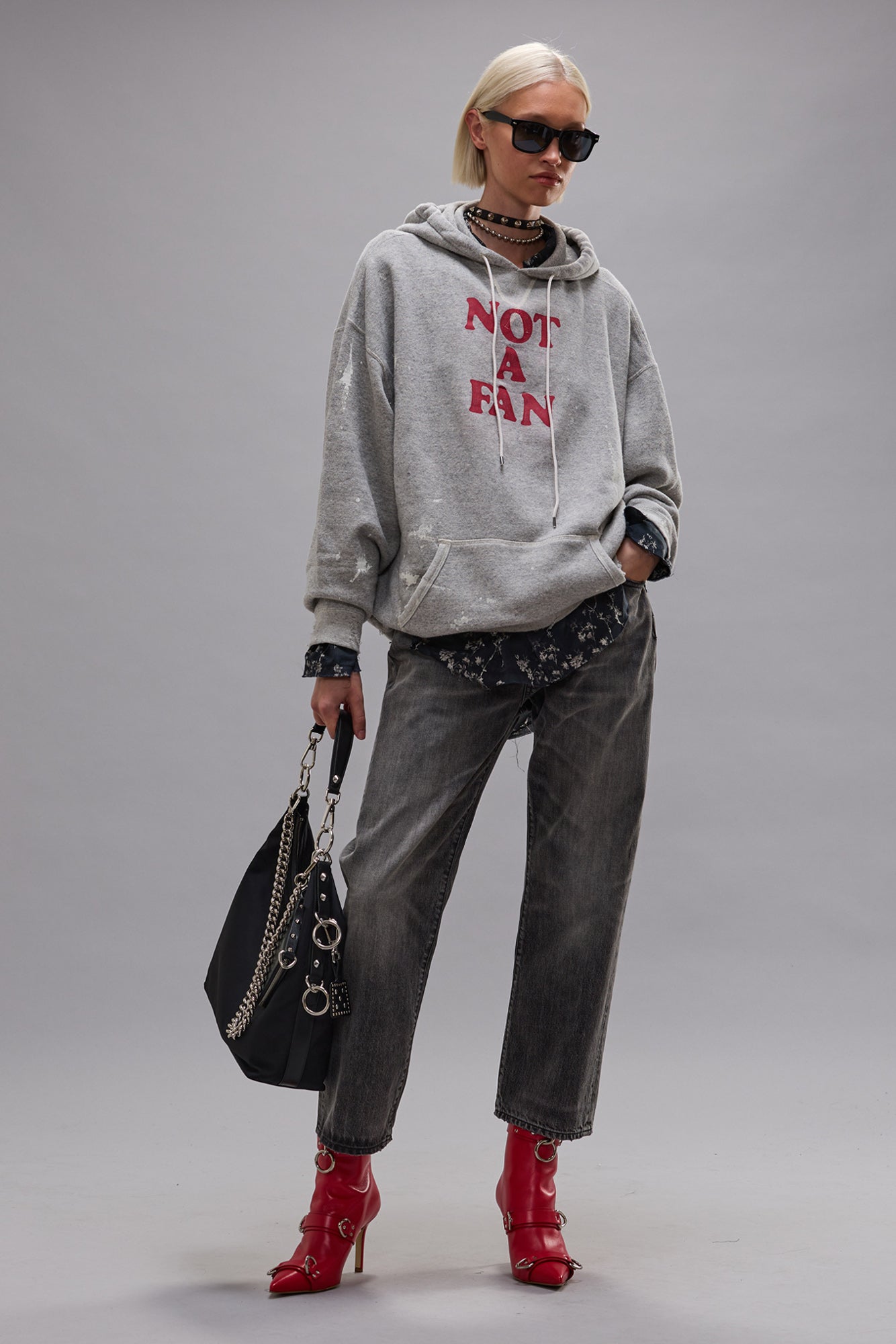 NOT A FAN OVERSIZED HOODIE - HEATHER GREY - R13