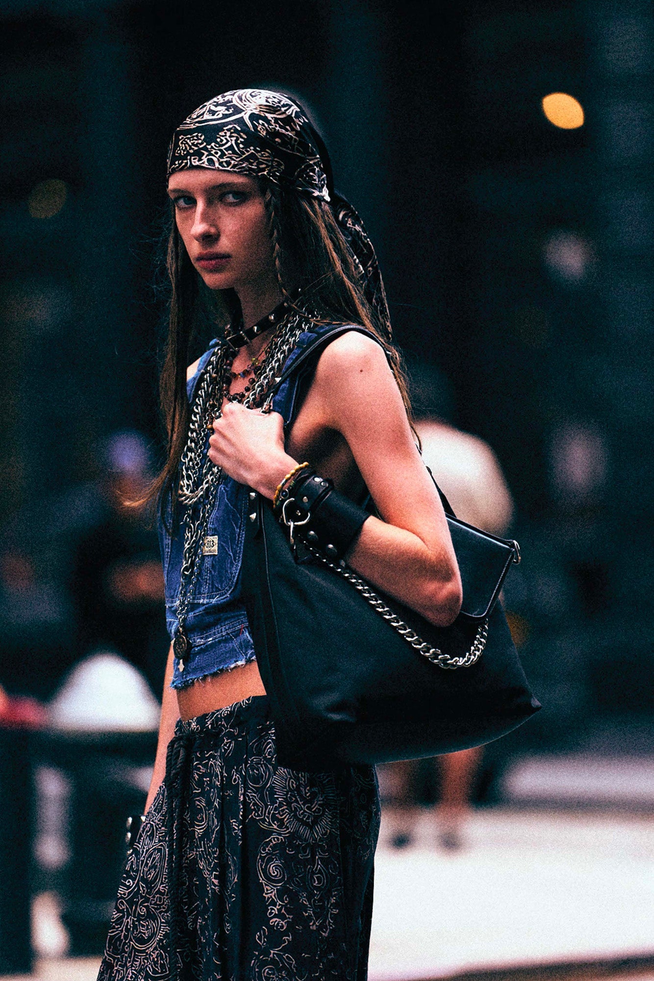 OVERALL BIB BUSTIER - NOISE BLUE