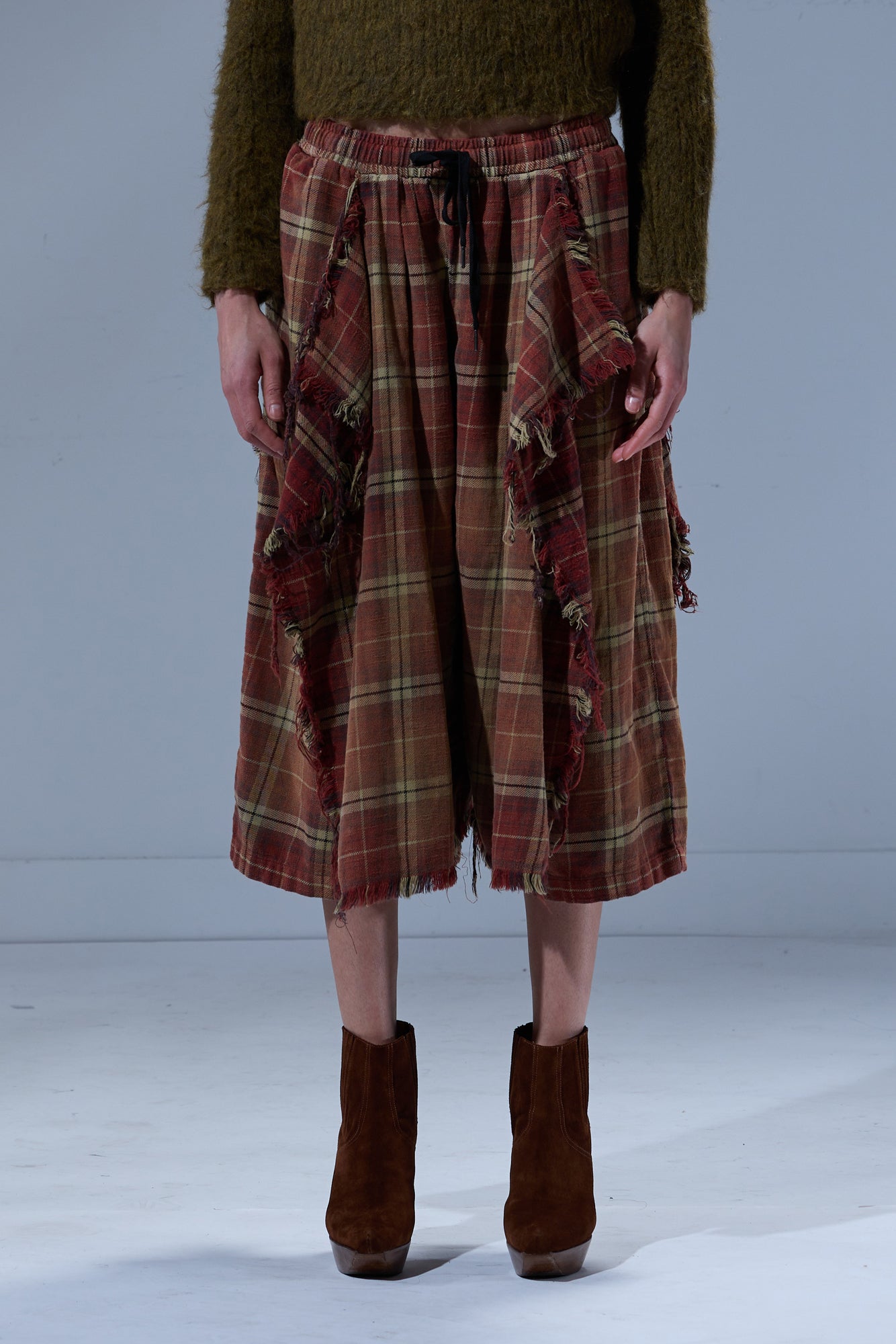 OVERLAY DECONSTRUCTED PANTS - BLEACHED RED / ECRU PLAID - R13