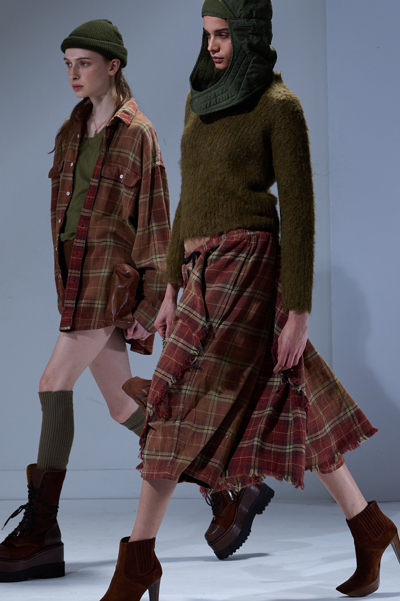 OVERLAY DECONSTRUCTED PANTS - BLEACHED RED / ECRU PLAID