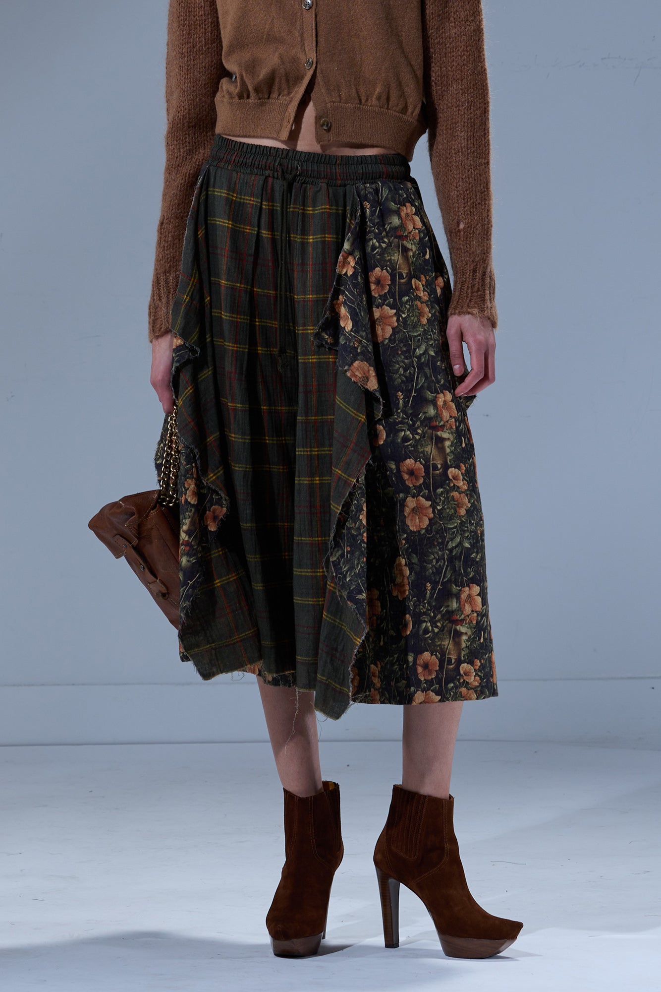 OVERLAY DECONSTRUCTED PANTS - OLIVE PLAID WITH FLORAL CAMO GREEN - R13