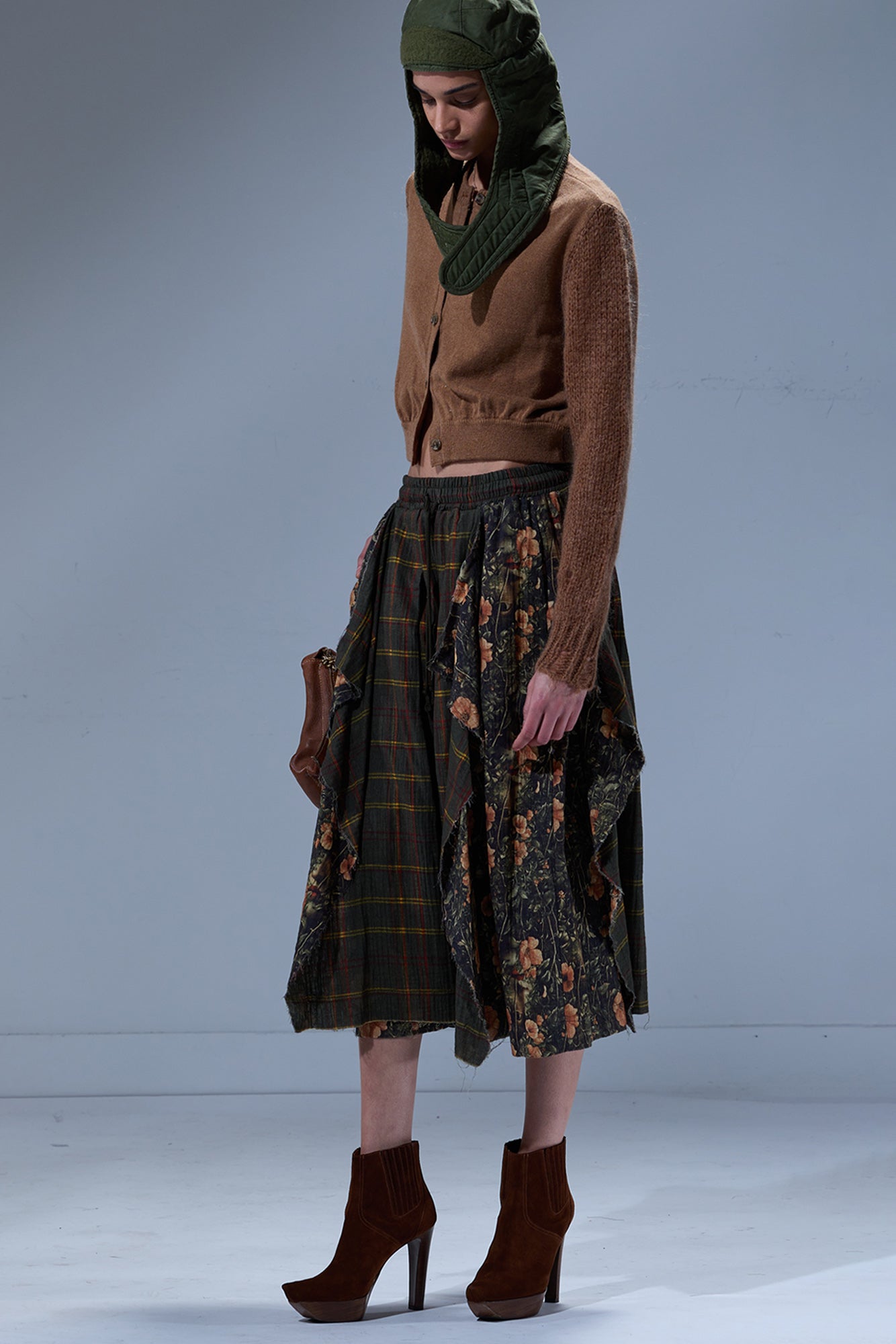 OVERLAY DECONSTRUCTED PANTS - OLIVE PLAID WITH FLORAL CAMO GREEN - R13