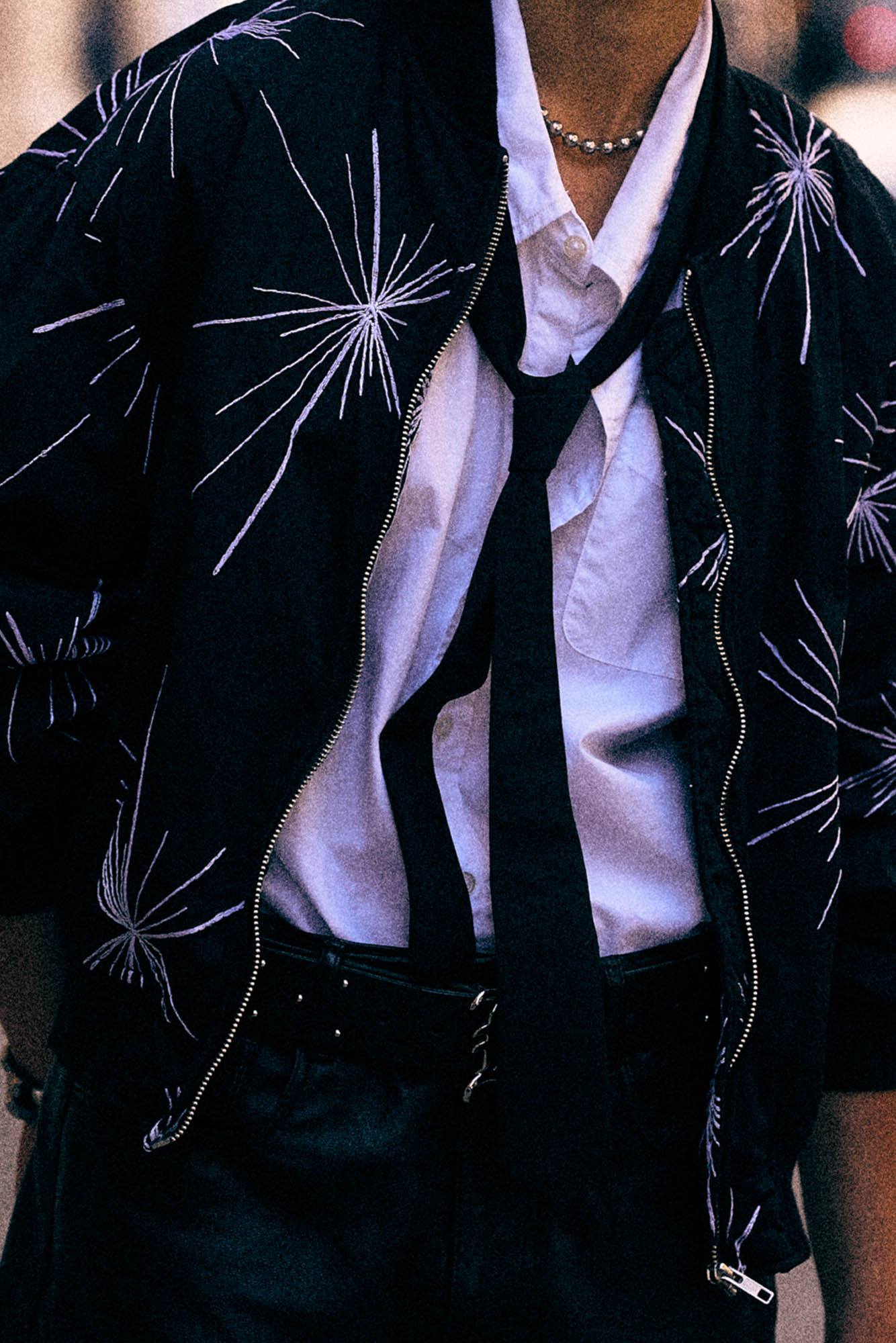 Oversized Bomber - White Embroidery On Black - R13
