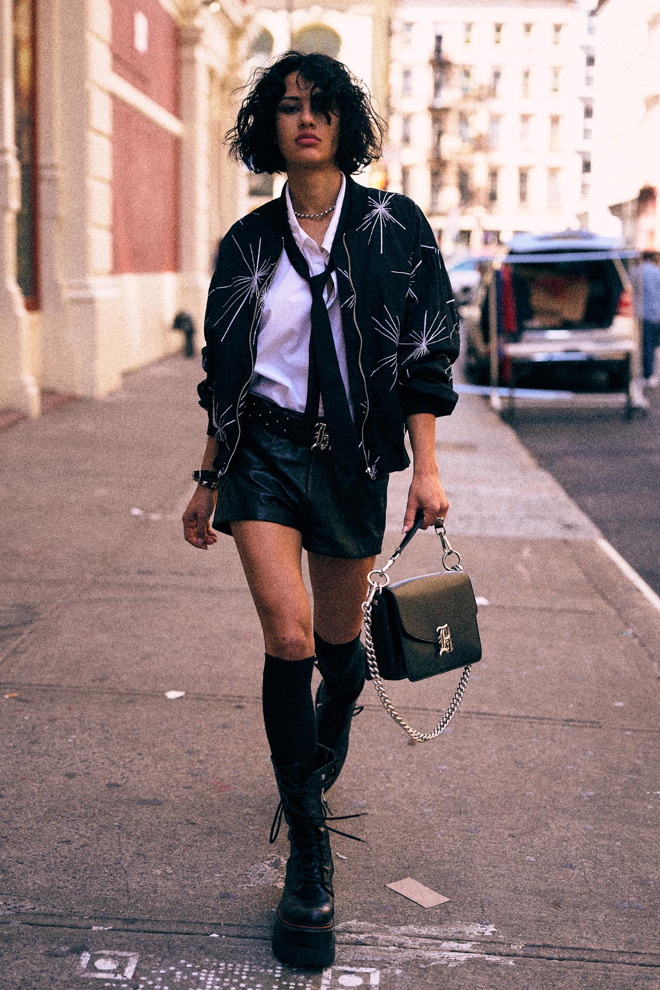 Oversized Bomber - White Embroidery On Black - R13