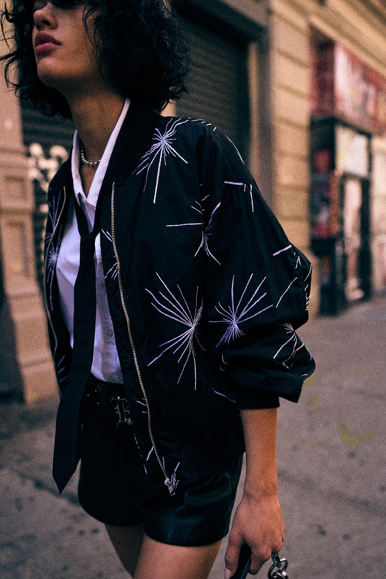 Oversized Bomber - White Embroidery On Black - R13