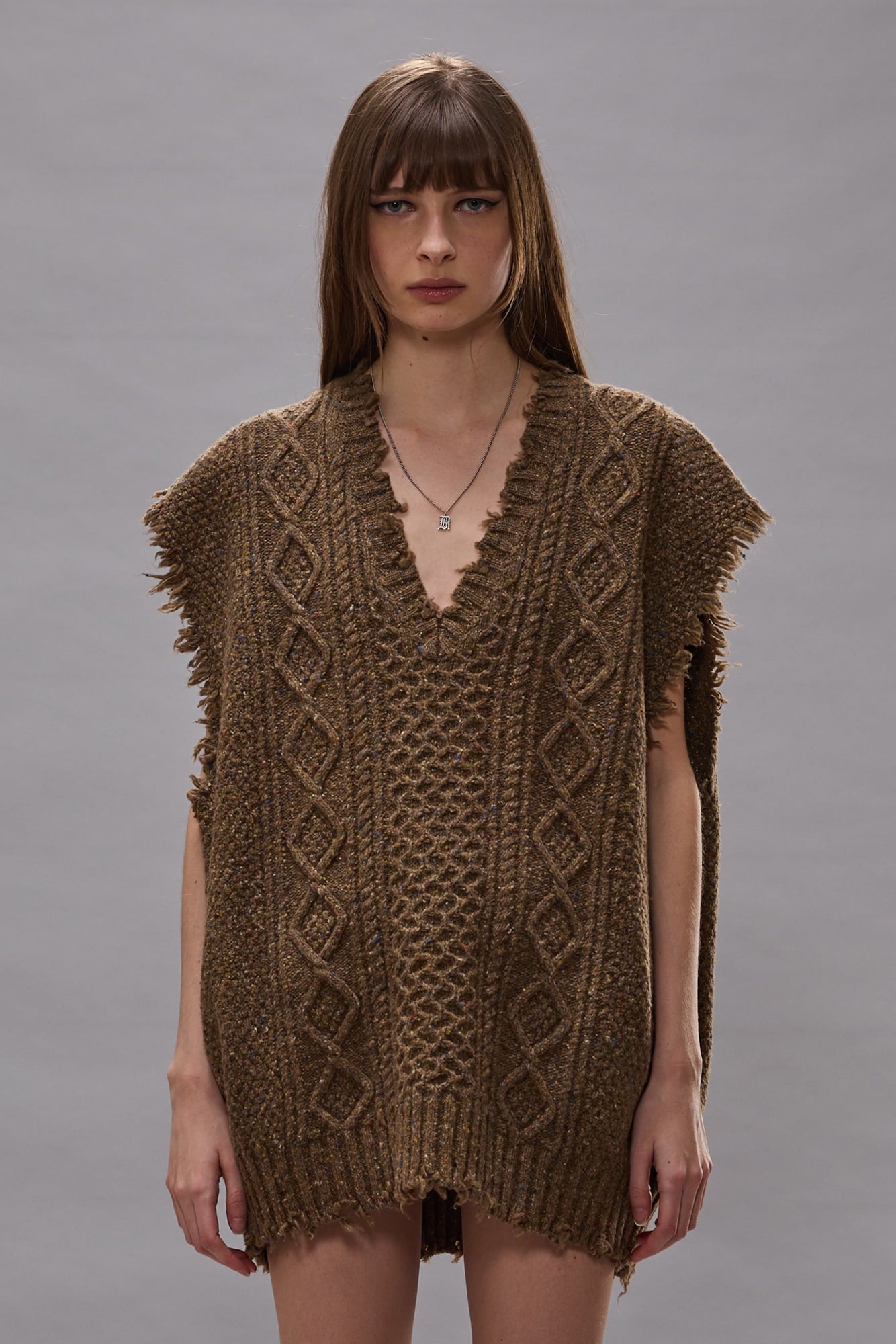 Oversized Cable Sweater Vest - Brown Tweed - R13