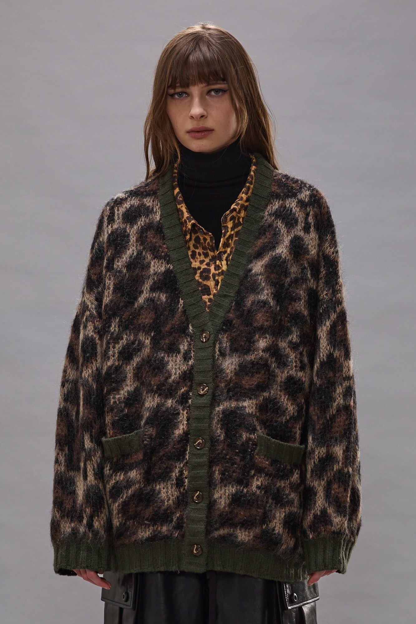 Oversized Cardigan - Brown Leopard Mohair - R13