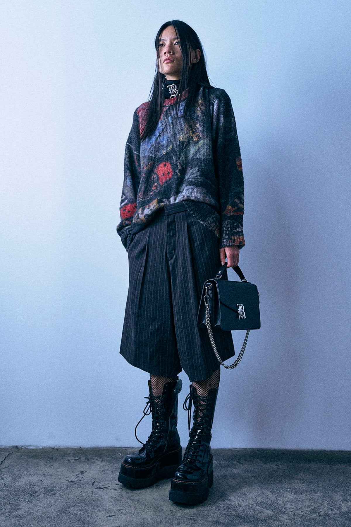 Oversized Crewneck Sweater - Red Blue Black Butterfly - R13