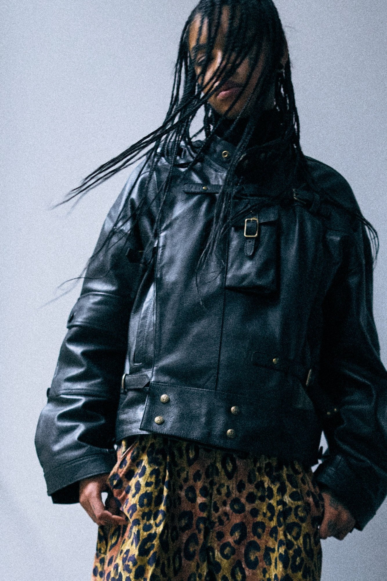 Oversized Cropped Messenger Leather Jacket - Black - R13