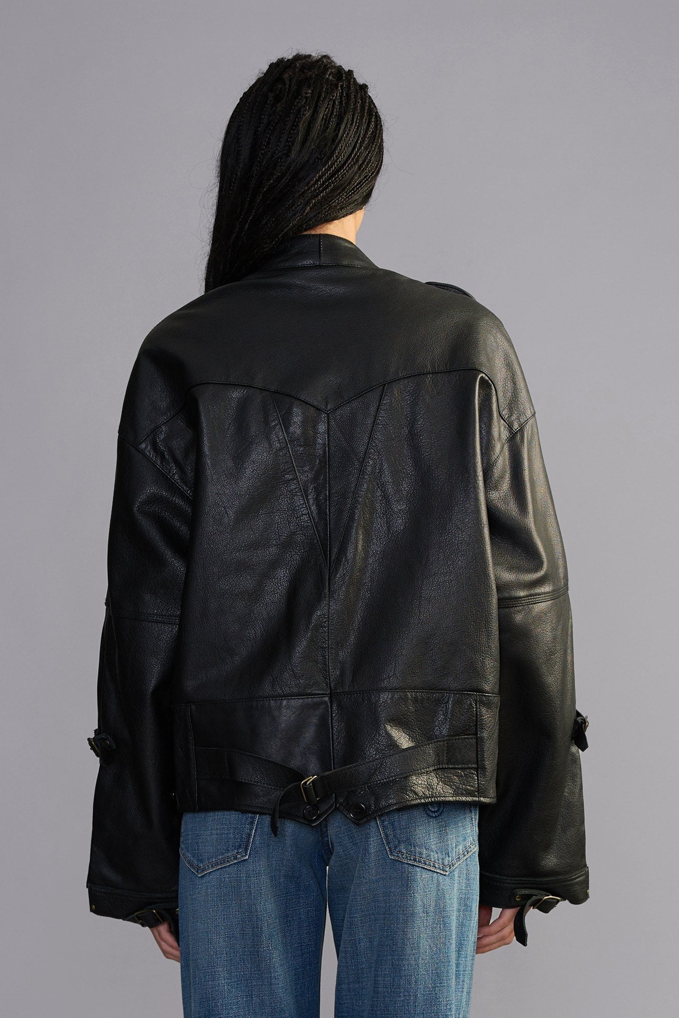 Oversized Cropped Messenger Leather Jacket - Black - R13