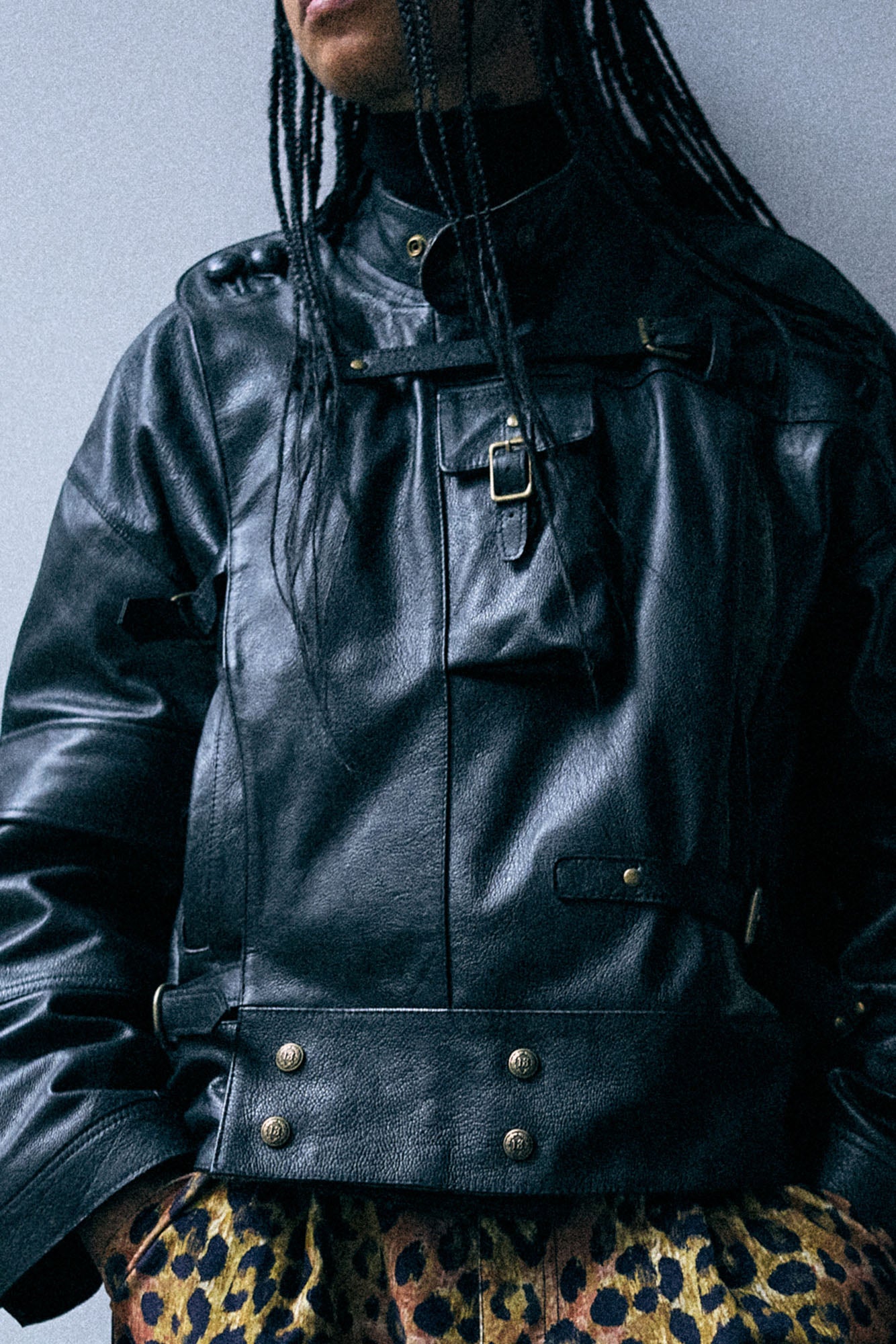 Oversized Cropped Messenger Leather Jacket - Black - R13