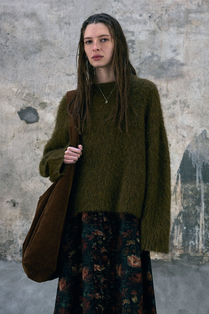 Oversized Grunge Sweater - Heather Olive Green
