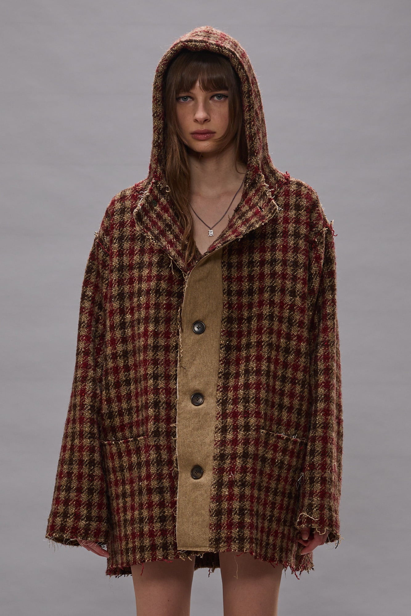 Oversized Hooded Jacket - Khaki Red Check - R13