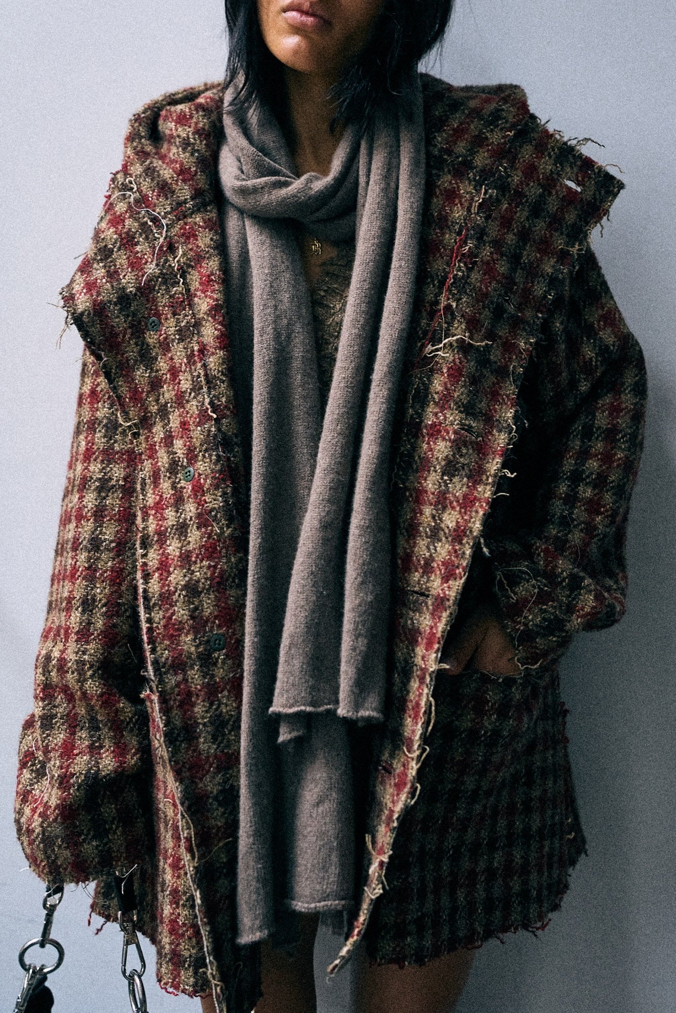 Oversized Hooded Jacket - Khaki Red Check - R13