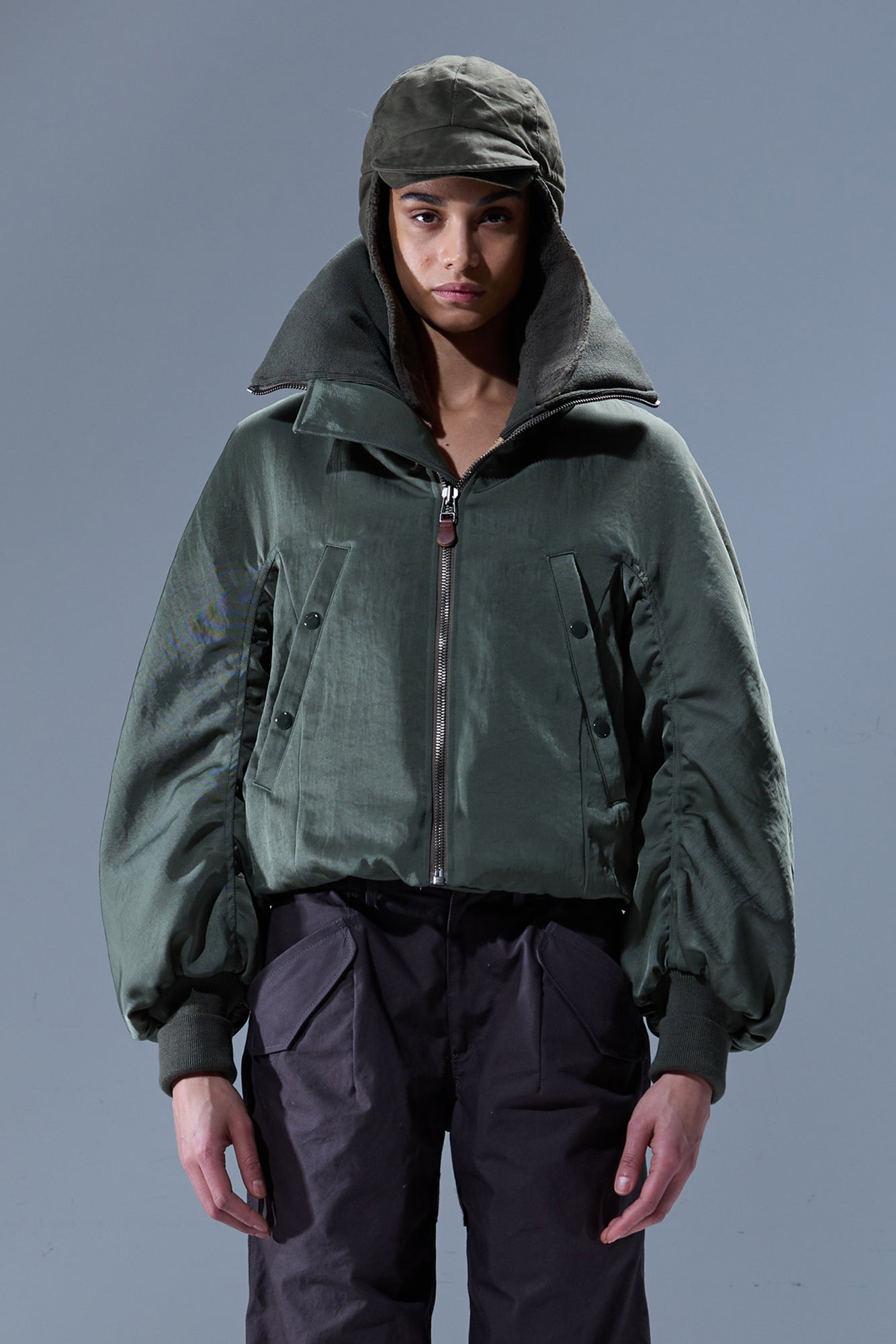 OVERSIZED PADDED FLIGHT JACKET - OLIVE GREEN - R13