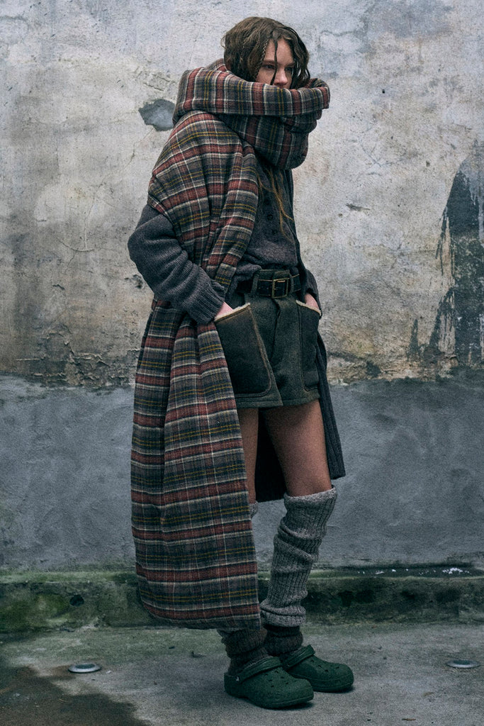 Oversized Padded Scarf - Rust Brown Plaid