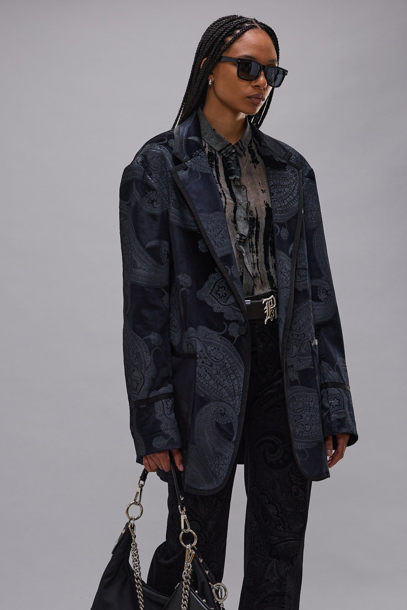 OVERSIZED PUNK ROWING BLAZER - BLACK GREY PAISLEY - R13