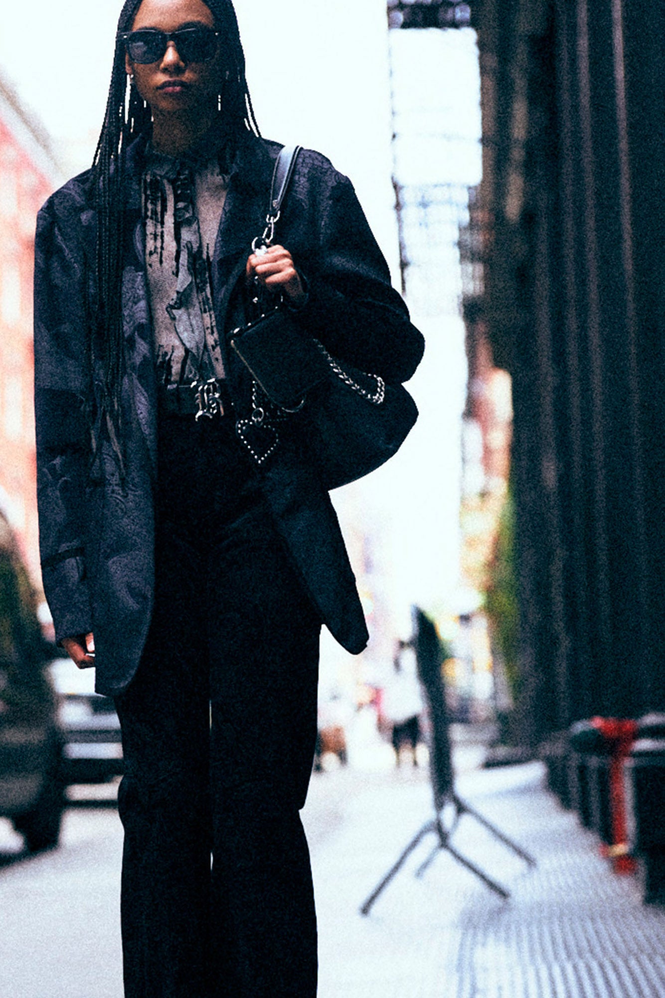 OVERSIZED PUNK ROWING BLAZER - BLACK GREY PAISLEY