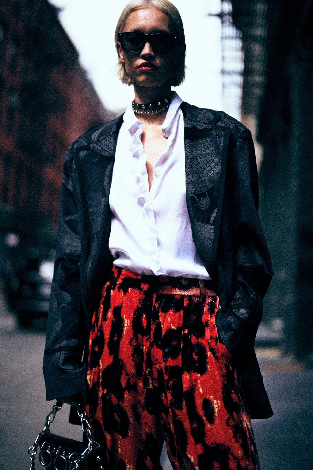 OVERSIZED PUNK ROWING BLAZER - BLACK GREY PAISLEY