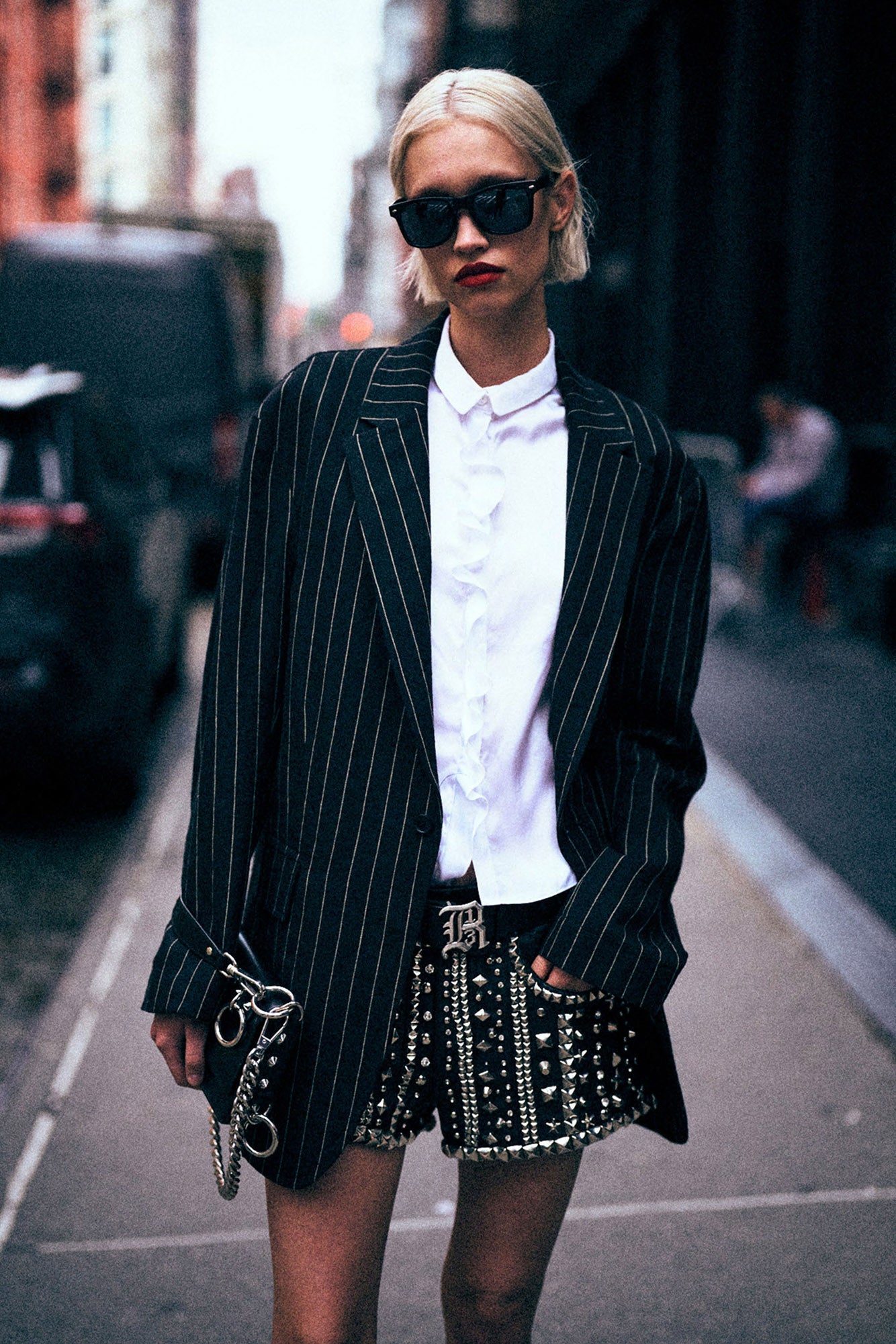 OVERSIZED RAGGED BLAZER - BLACK WHITE PINSTRIPE - R13