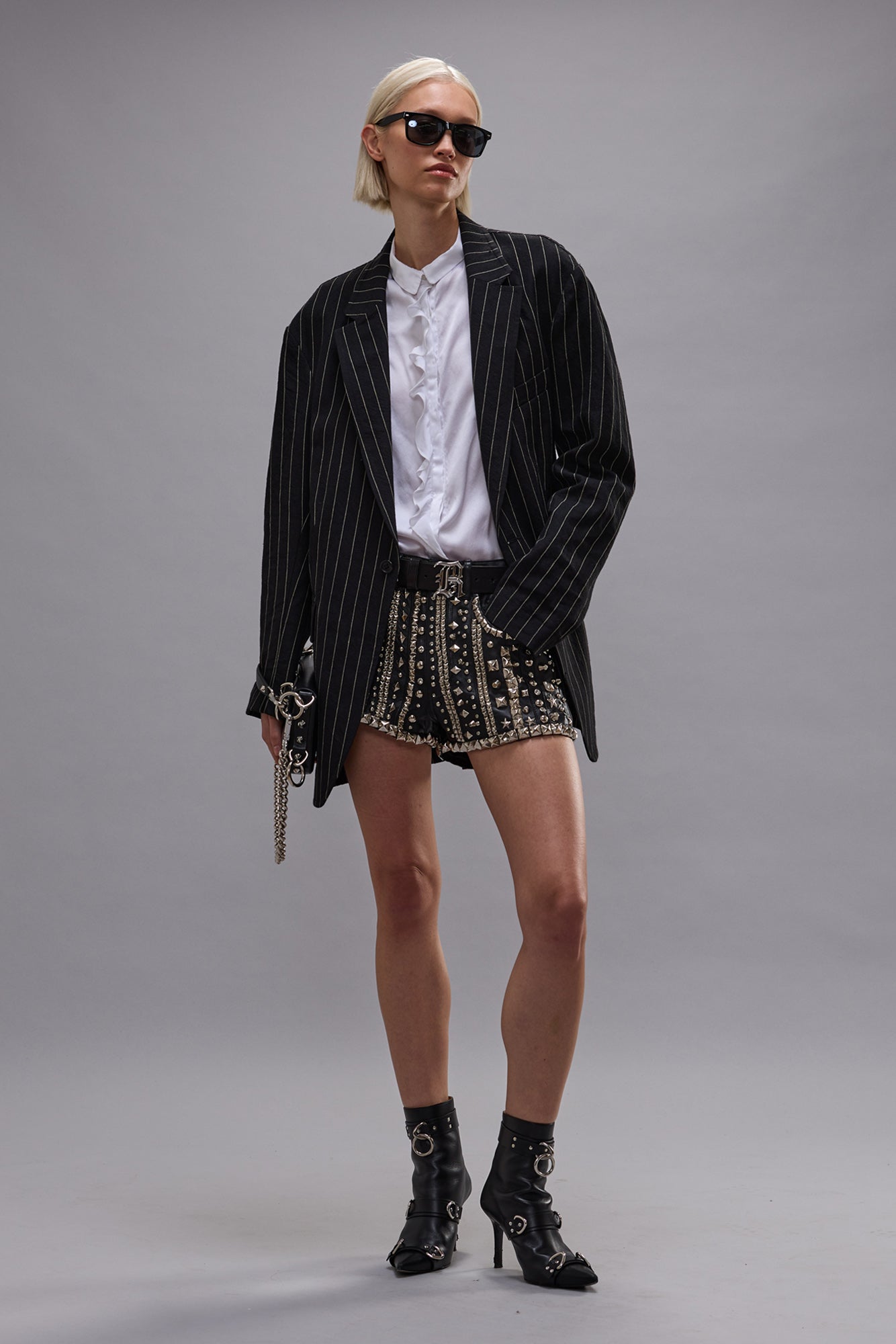 OVERSIZED RAGGED BLAZER - BLACK WHITE PINSTRIPE - R13