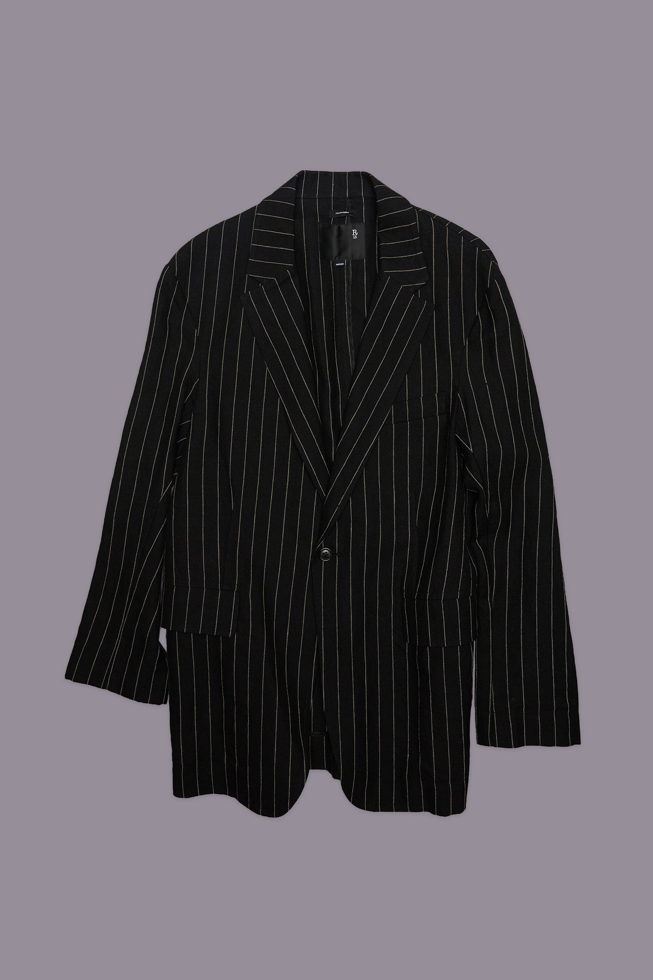 OVERSIZED RAGGED BLAZER - BLACK WHITE PINSTRIPE - R13