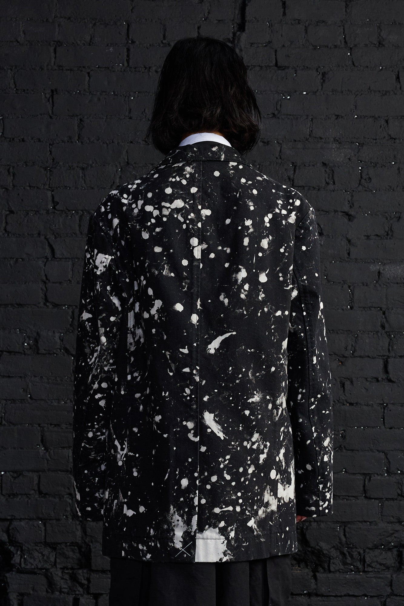 Oversized Ragged Blazer - Black With White Splatter - R13