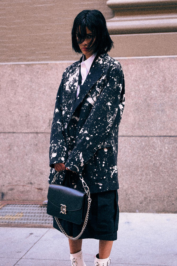 Oversized Ragged Blazer - Black With White Splatter