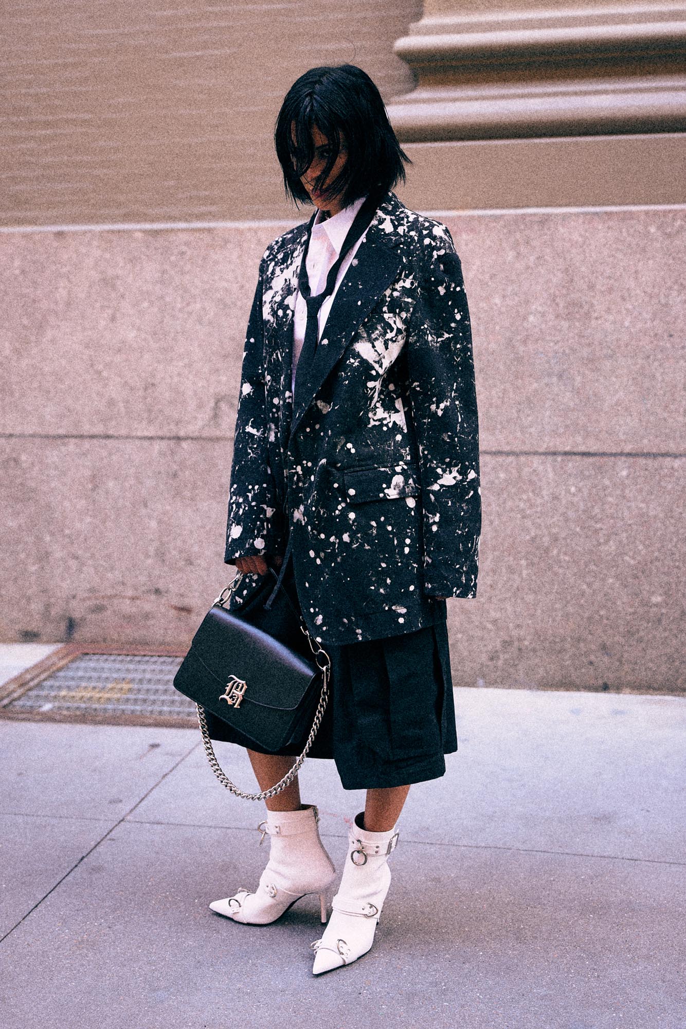 Oversized Ragged Blazer - Black With White Splatter - R13
