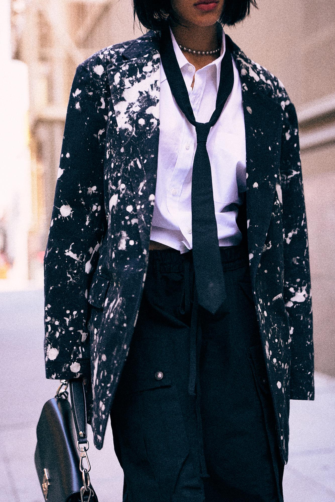 Oversized Ragged Blazer - Black With White Splatter - R13
