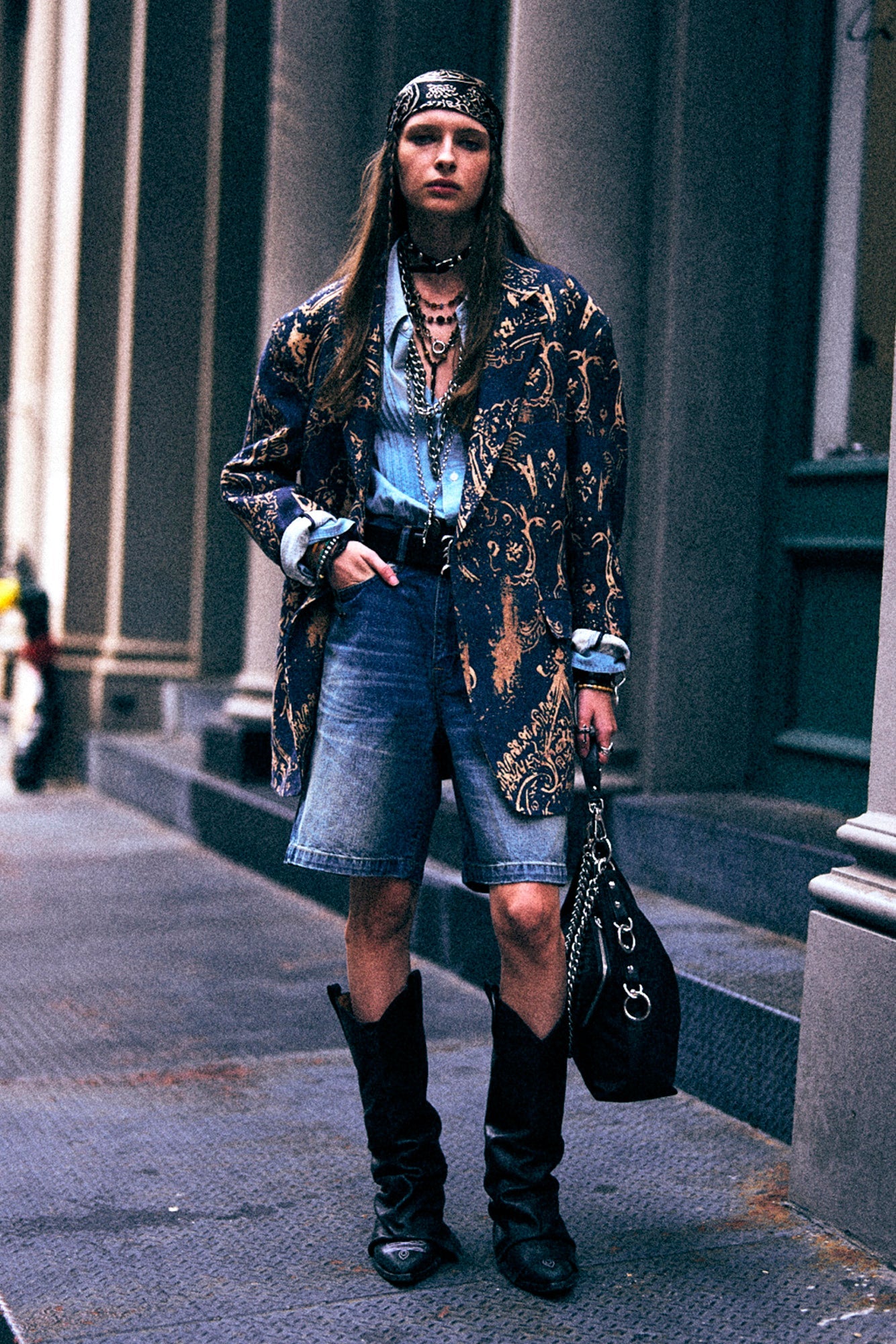 OVERSIZED RAGGED BLAZER - BLUE BANDANA - R13