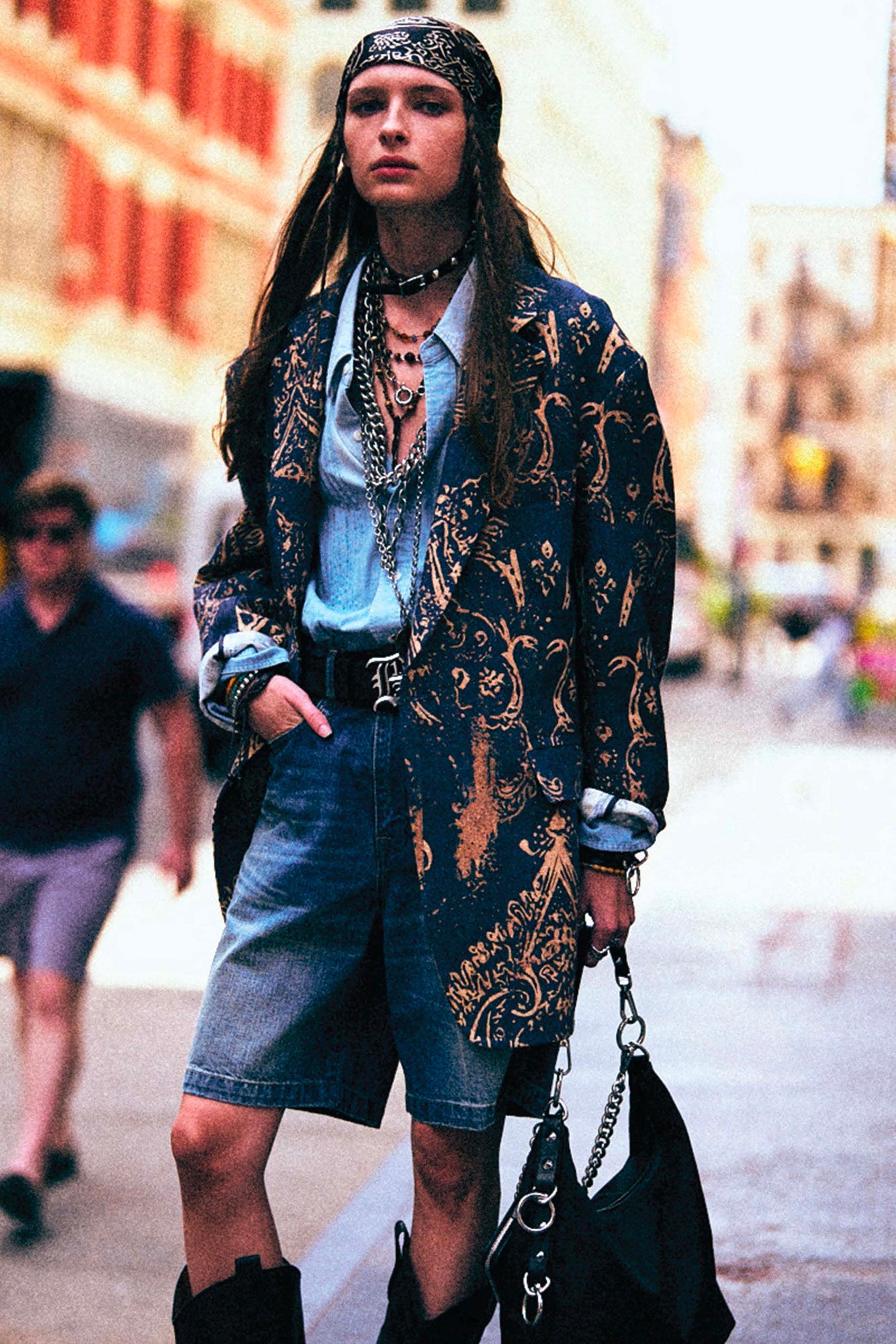 OVERSIZED RAGGED BLAZER - BLUE BANDANA