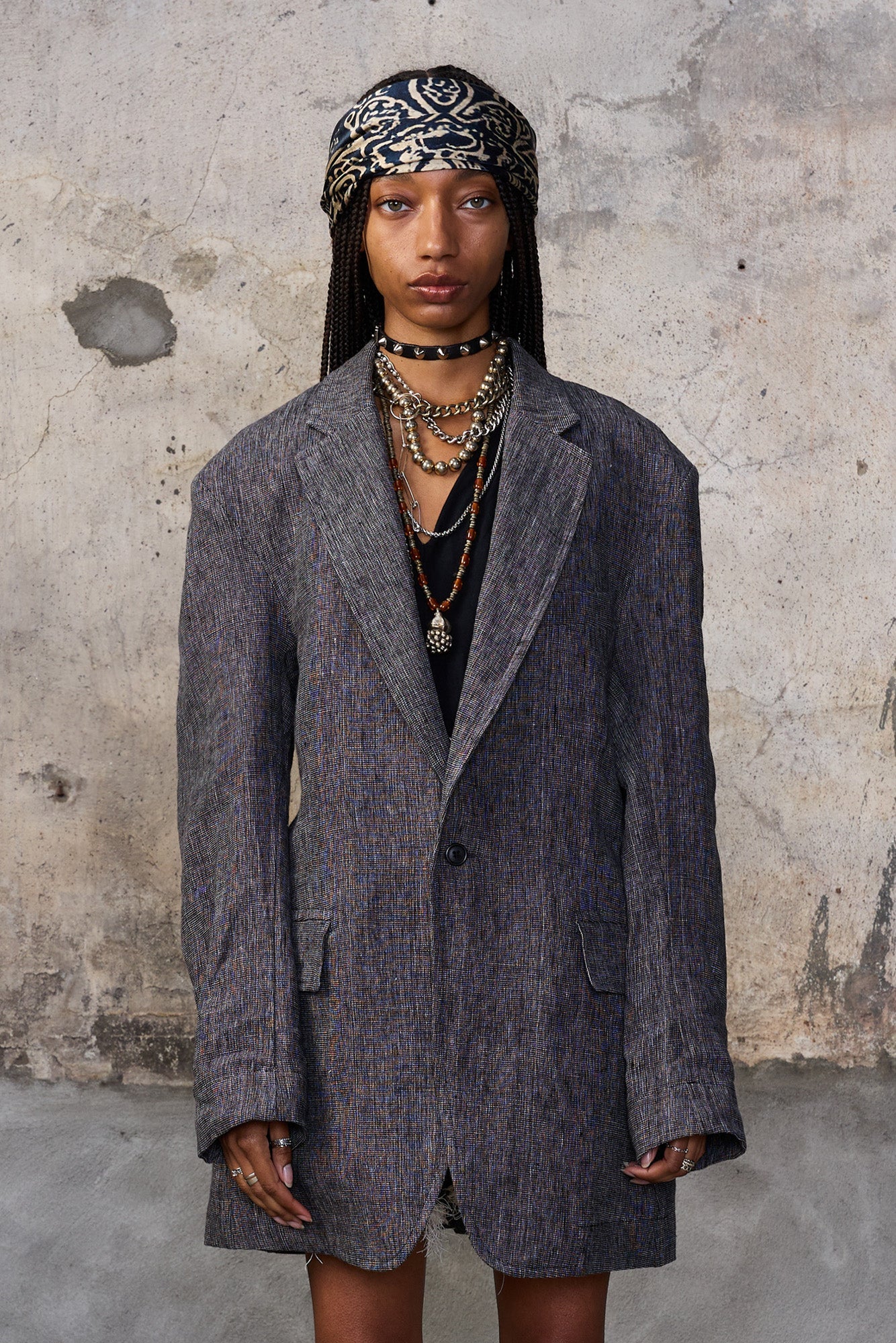 OVERSIZED RAGGED BLAZER - DARK GREY MICRO STRIPE - R13