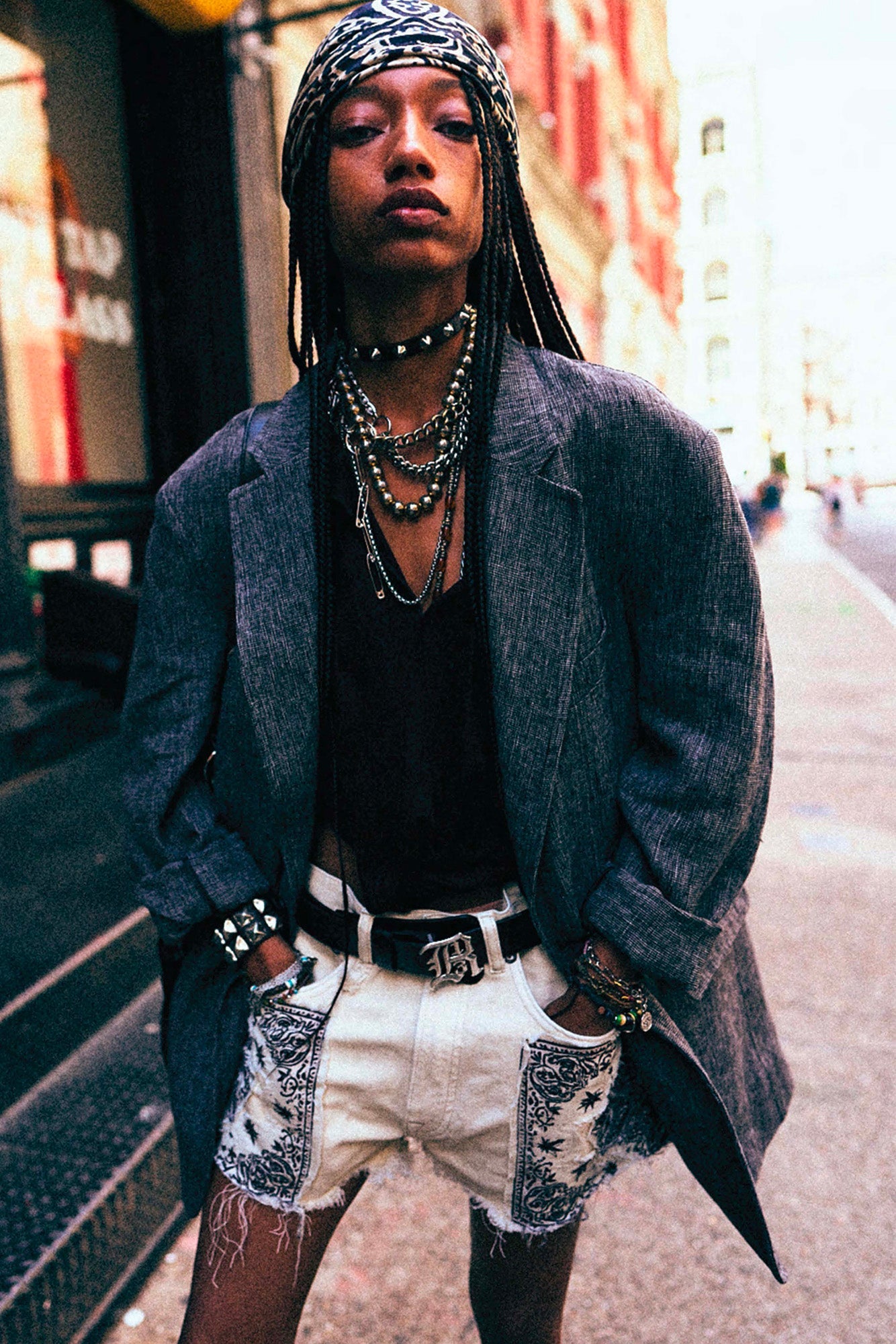 OVERSIZED RAGGED BLAZER - DARK GREY MICRO STRIPE - R13