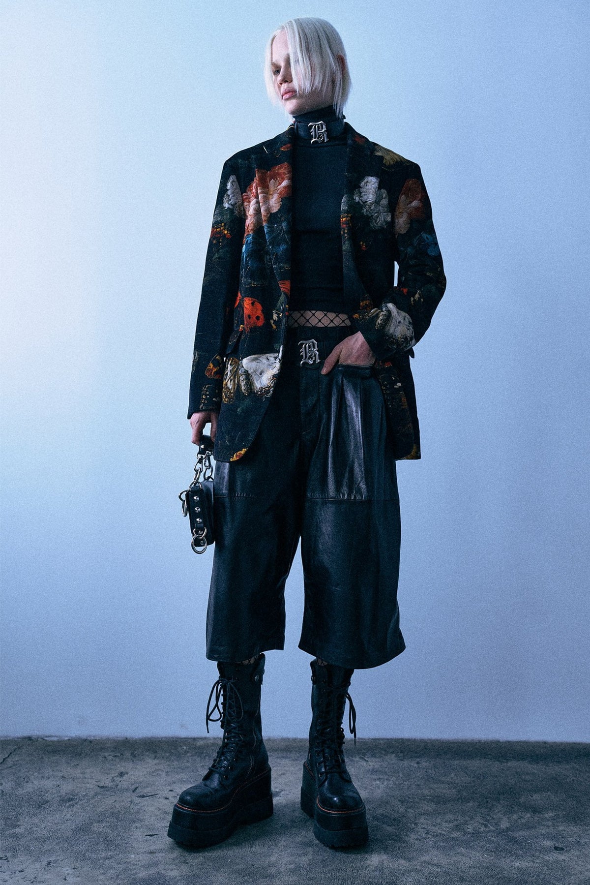 Oversized Ragged Blazer - Floral Butterfly On Black - R13